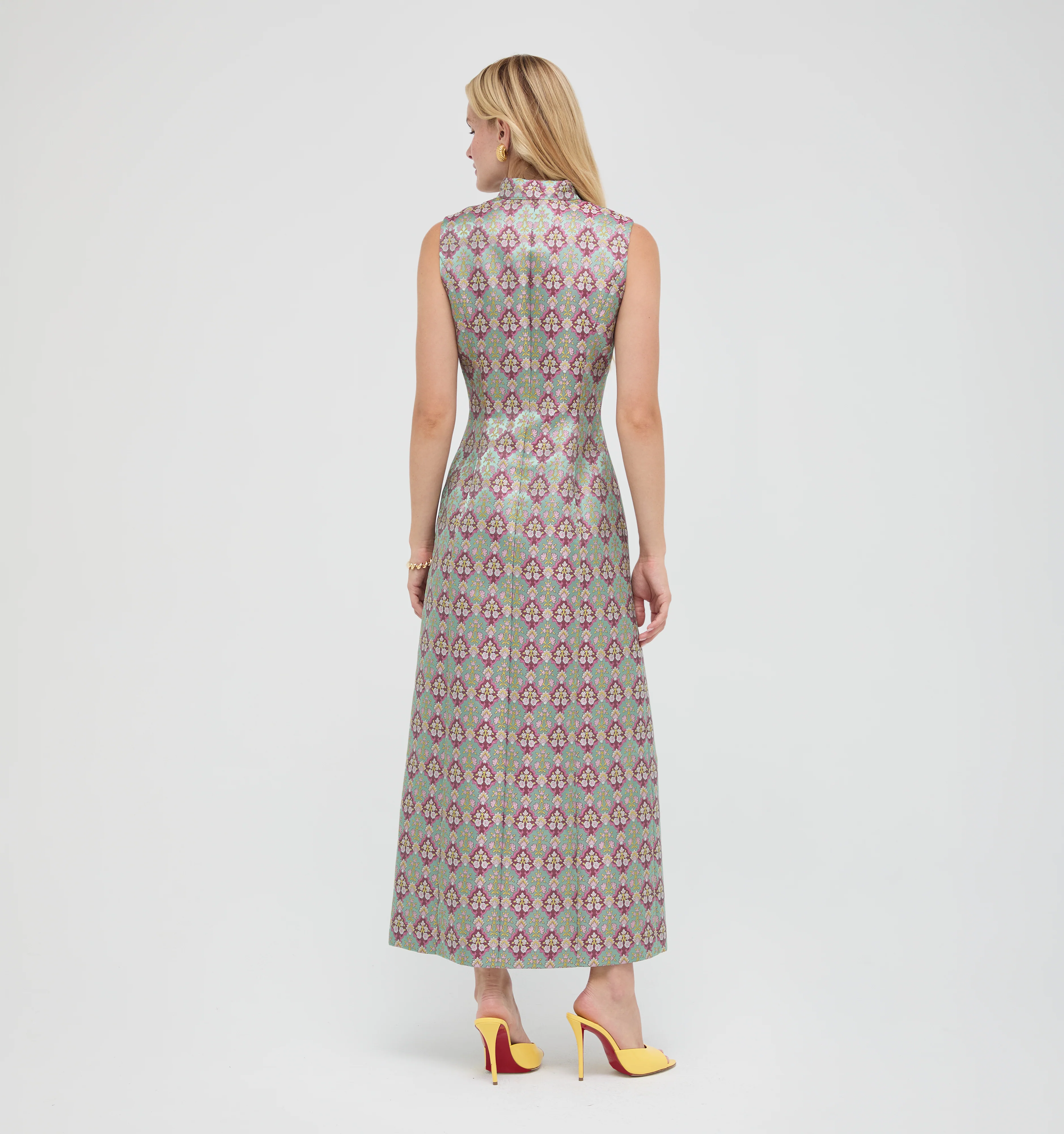 The Justina Dress - Baroque Diamond Block Berry/Green