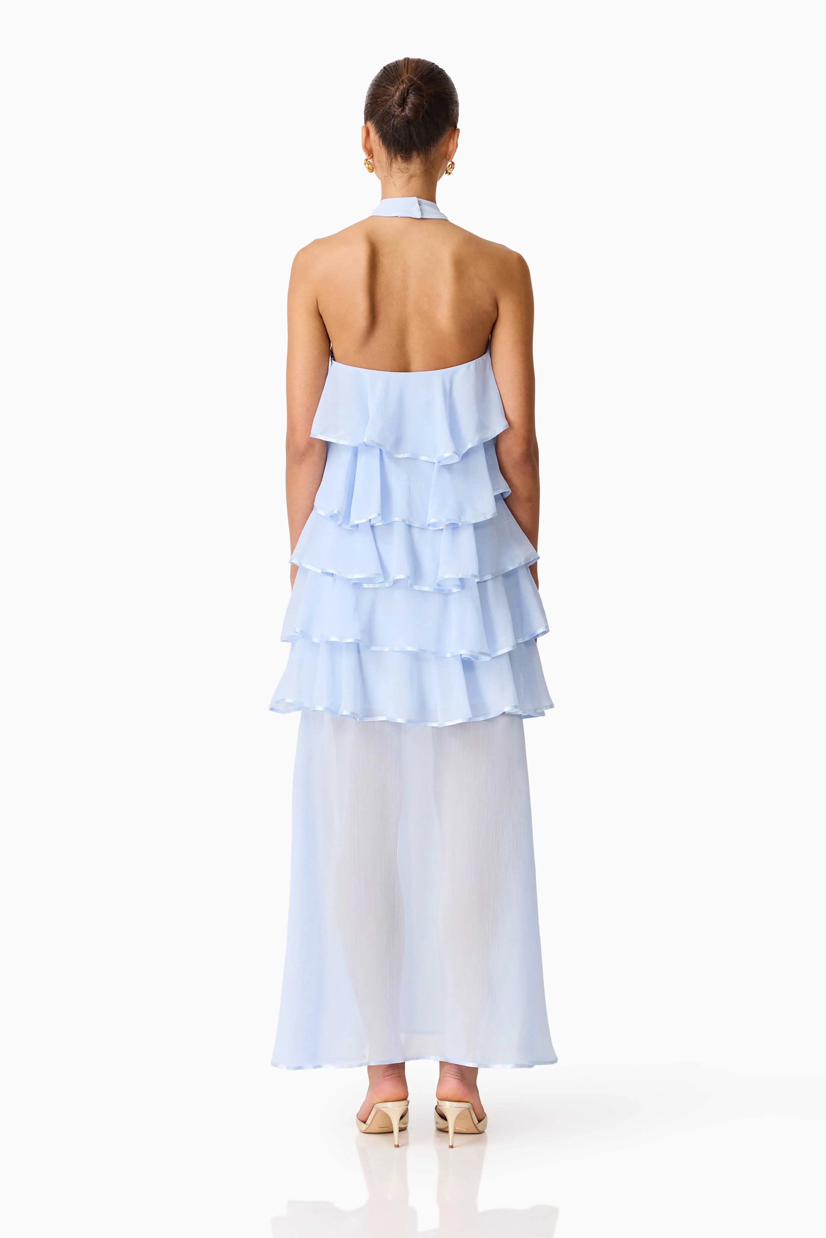 Eliane Halter Neck Maxi Dress in Blue