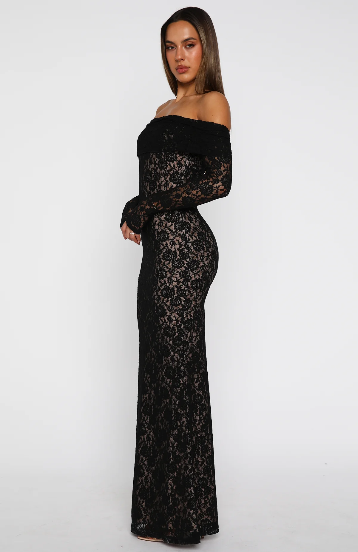 Be My Peace Lace Long Sleeve Maxi Dress Black