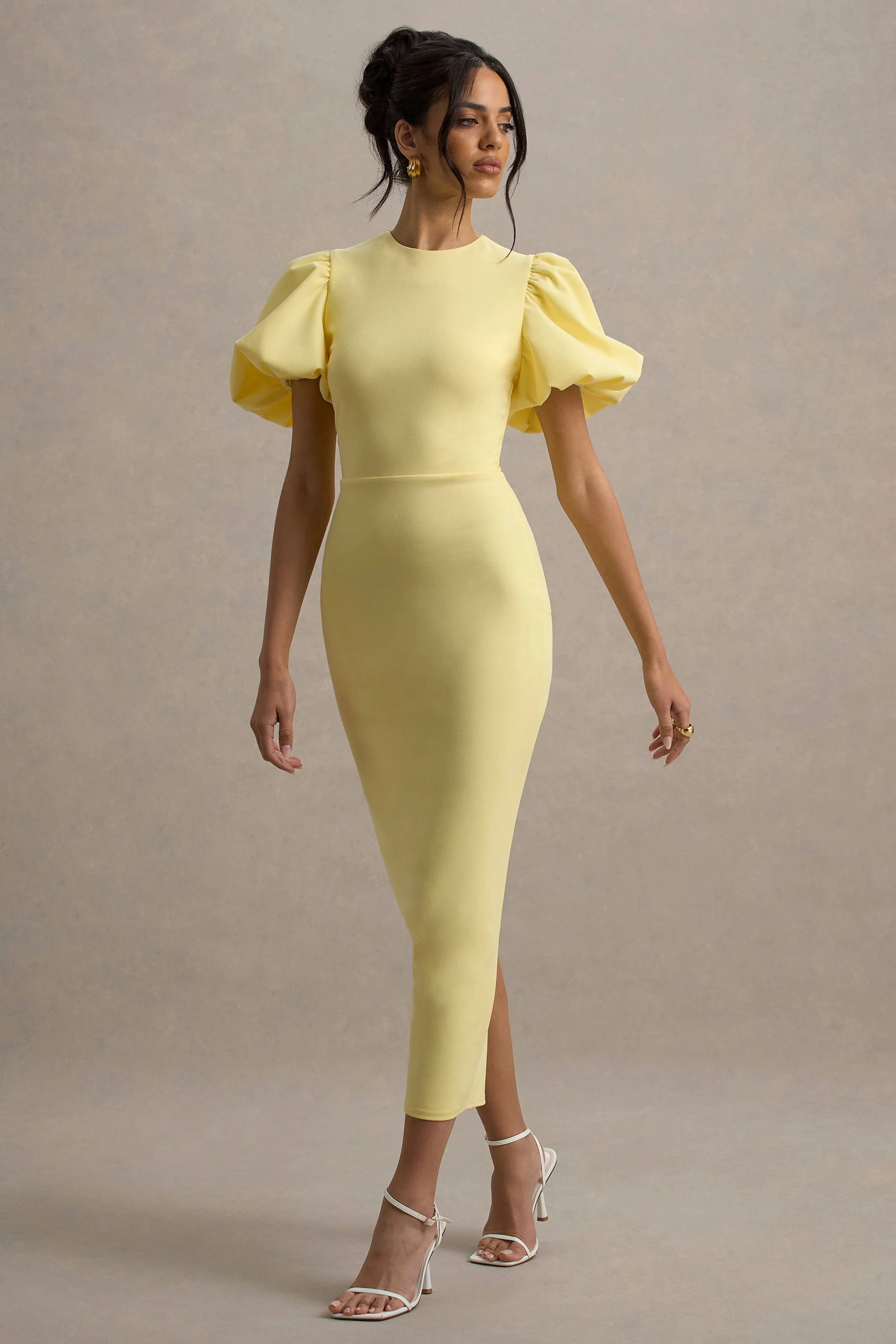 Dakota | Lemon Puff-Sleeve Midi Dress