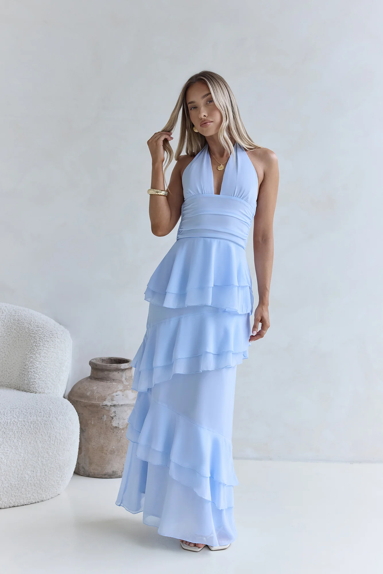 Path Of Fate Halter Maxi Dress Blue - luluinthesky