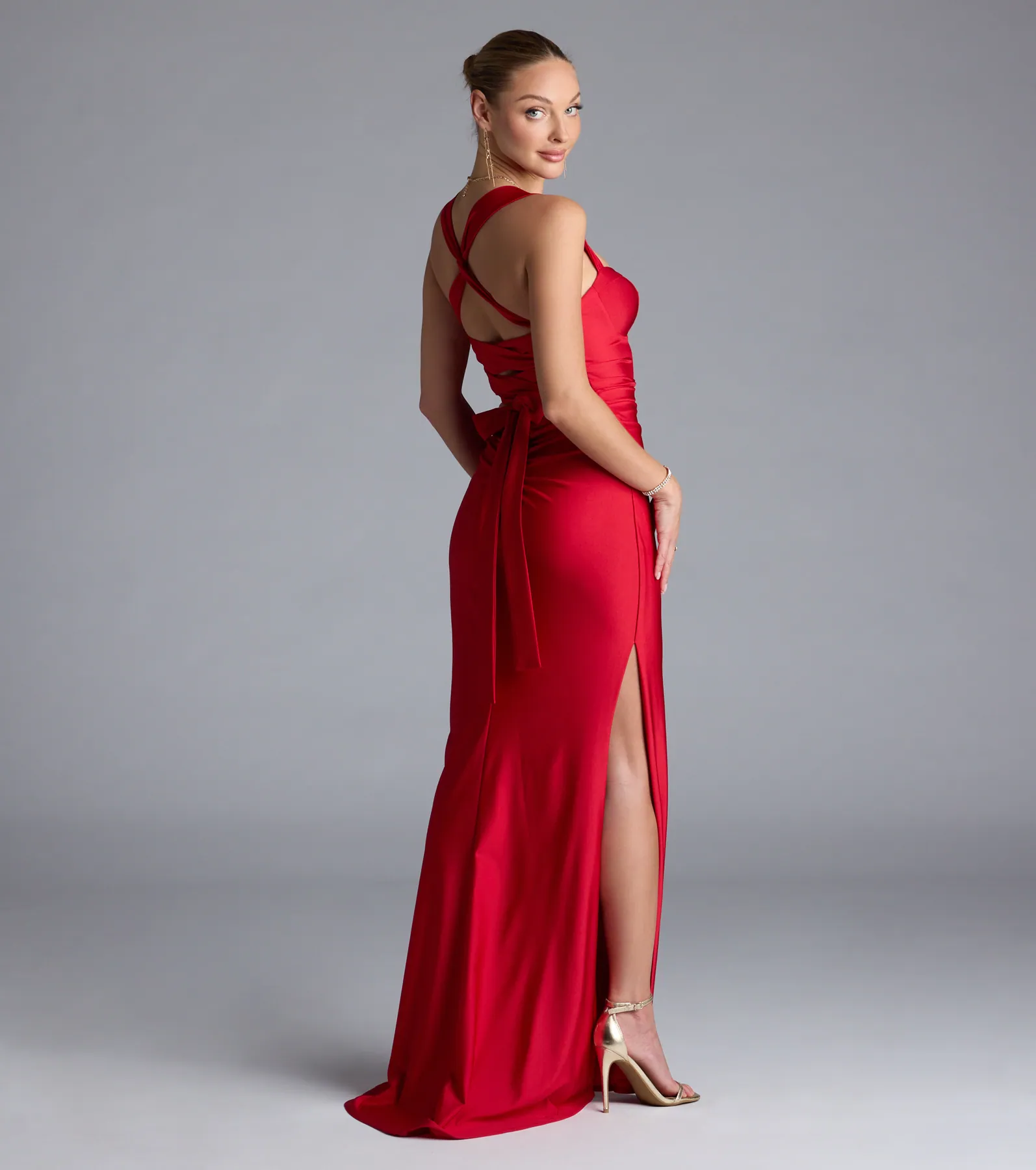 Whitney Lace-Up Slit Formal Dress