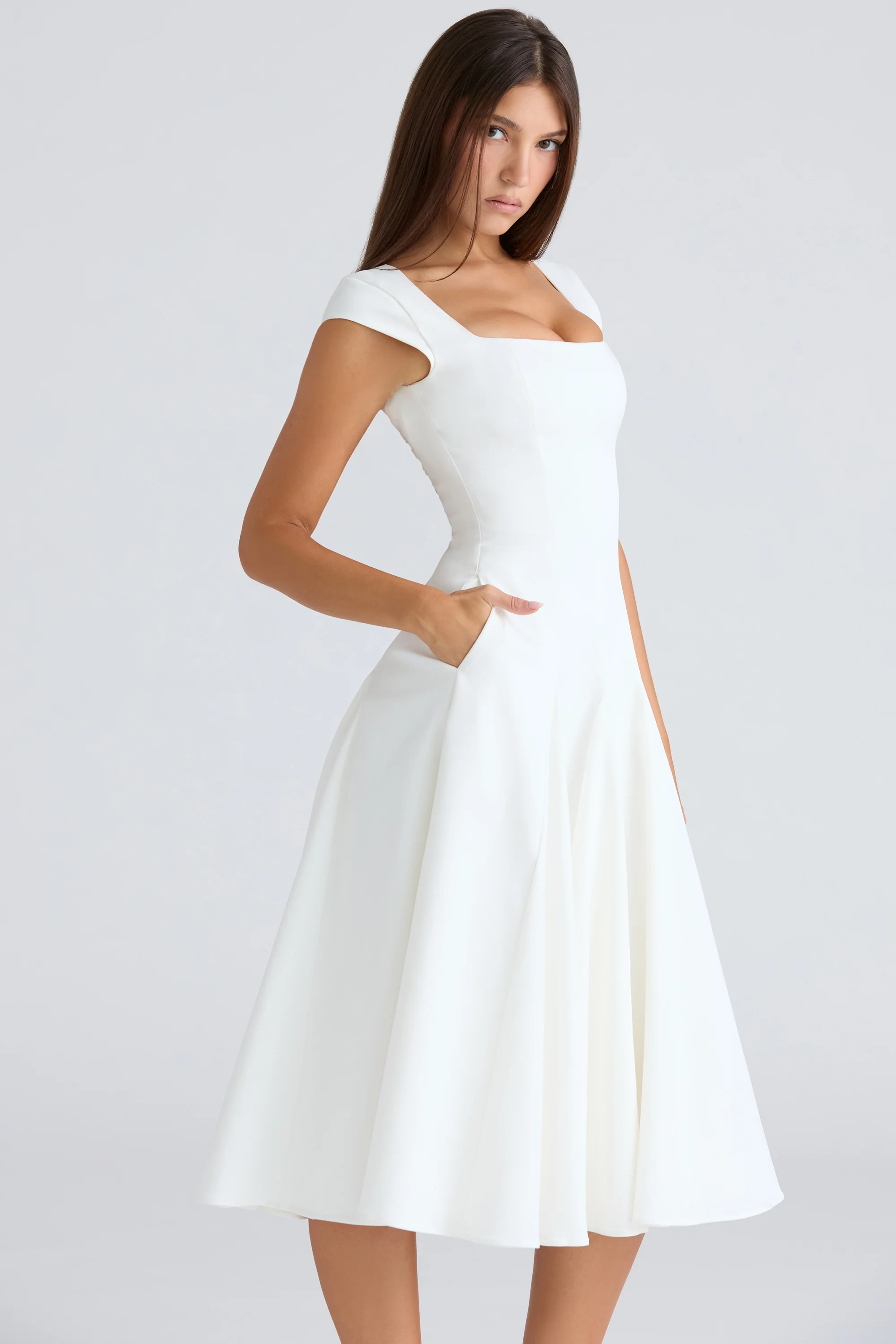 white square neck twill midi dress - luluinthesky