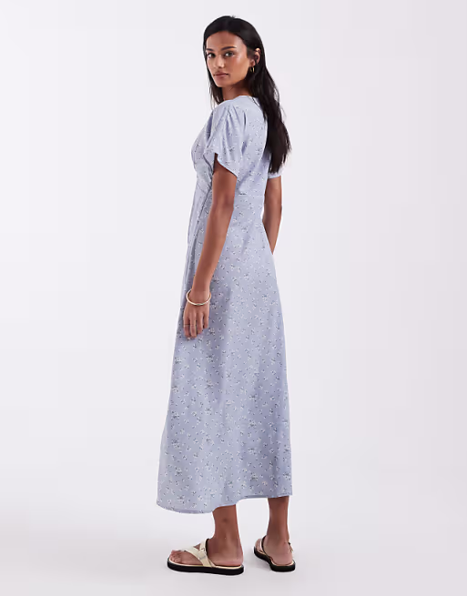 Brave Soul midi tea dress in blue floral ditsy print