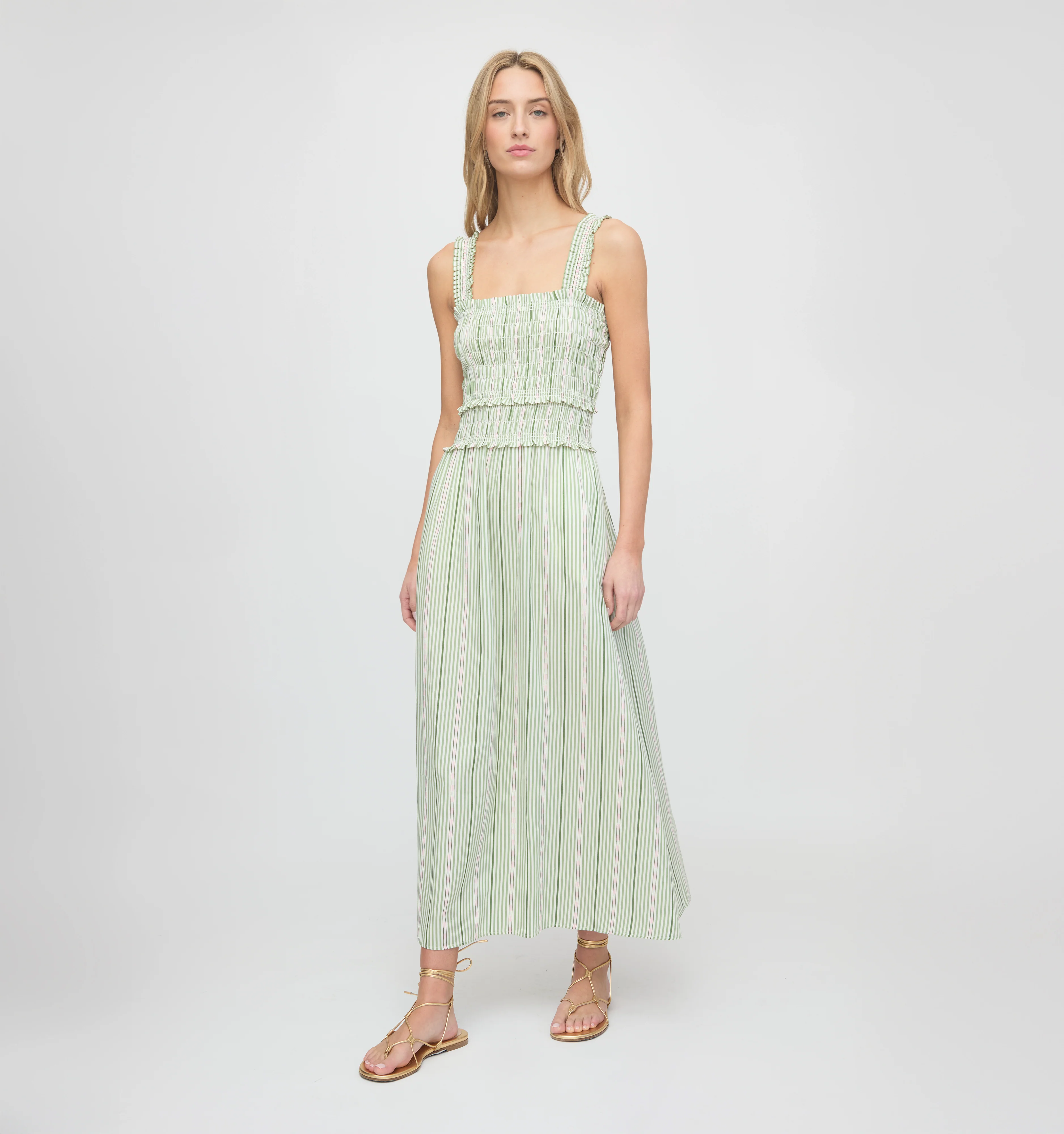 The Azalea Maxi Nap Dress - Green Jacquard Stripe