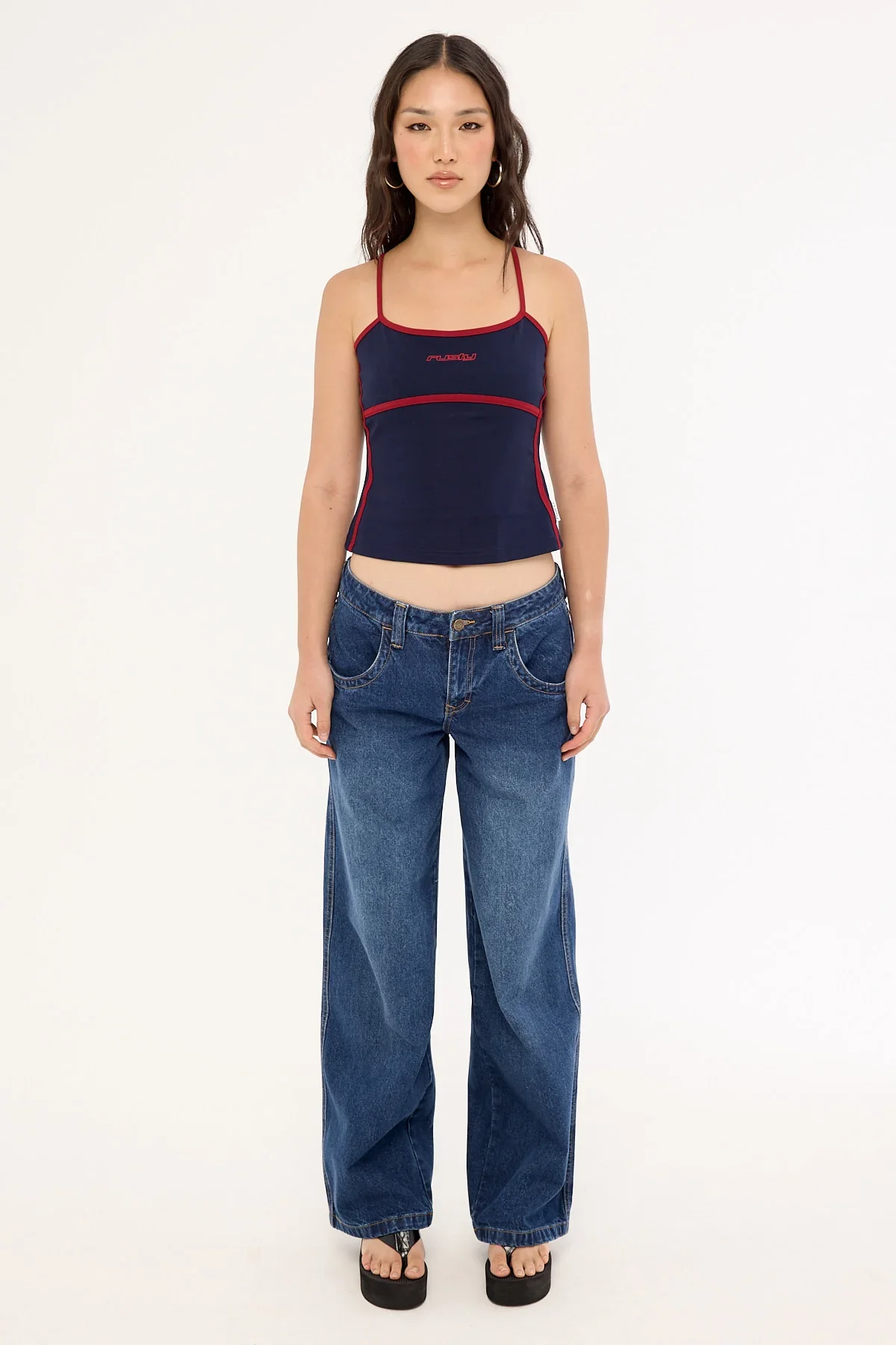 Rusty Freo King Fitted Top Navy Blue/Red