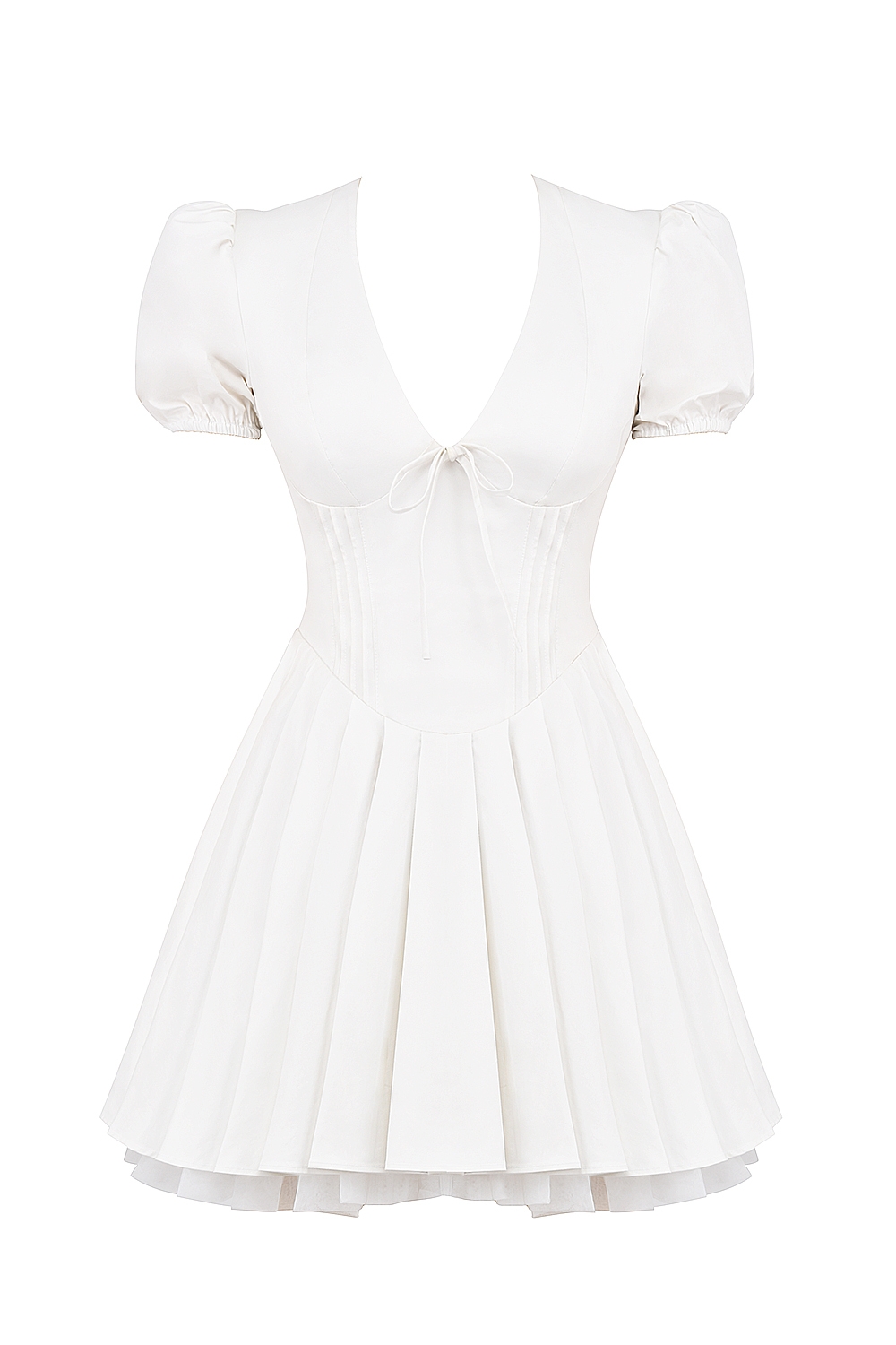 White Pleated Cotton Mini Dress