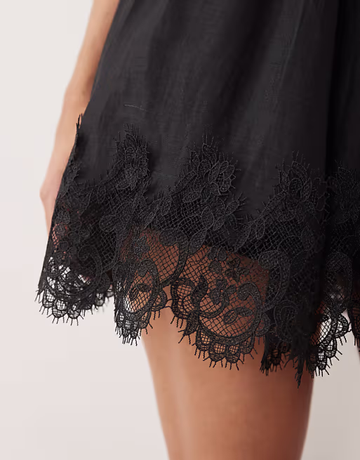 Bardot Ashta lace detail mini dress with corset detail in black