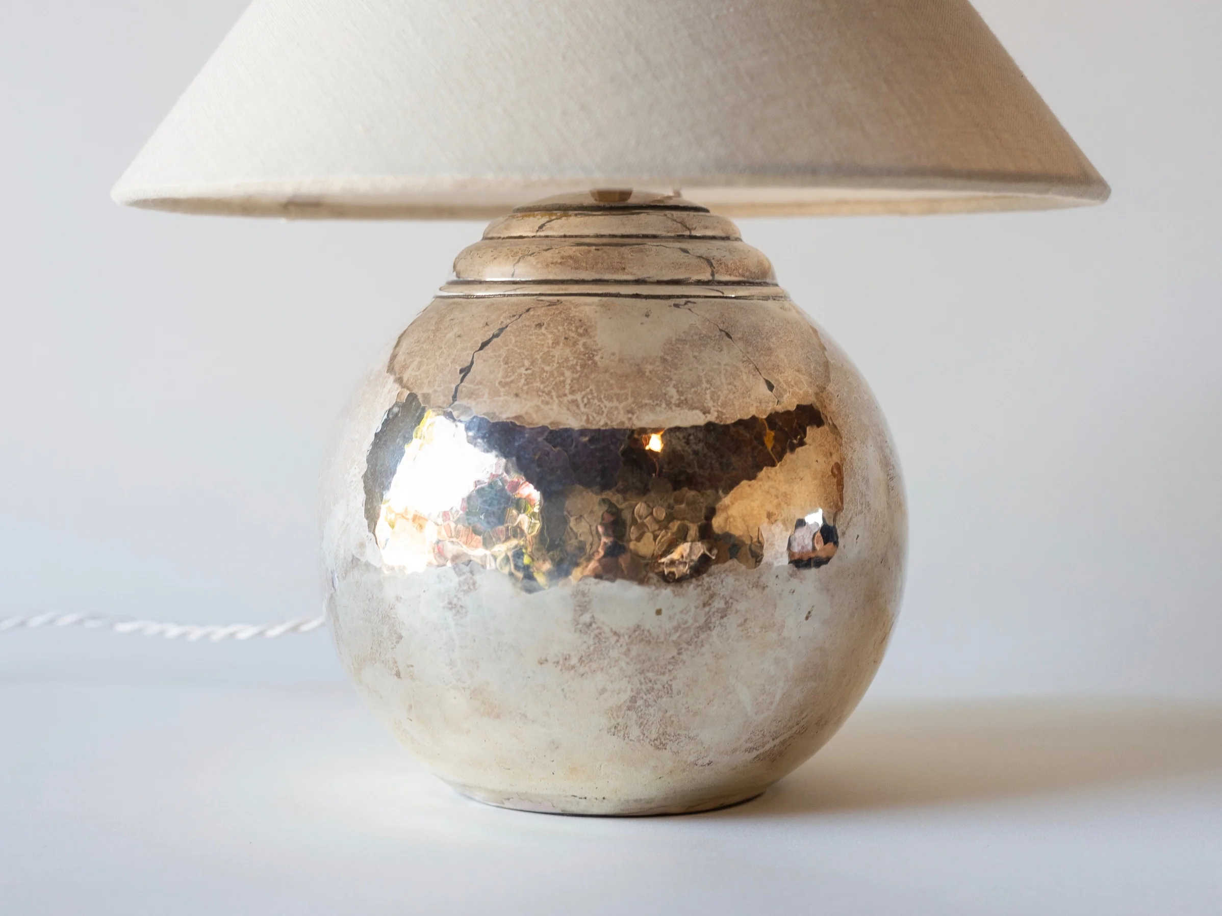 CHRISTOFLE. HAMMERED SILVER TABLE LAMP C. 1930