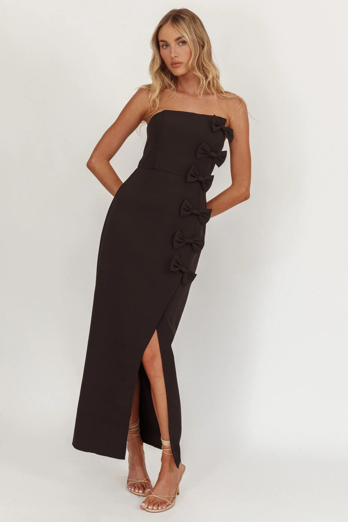 Samanntha Strapless Bow Detail Midi Dress Black