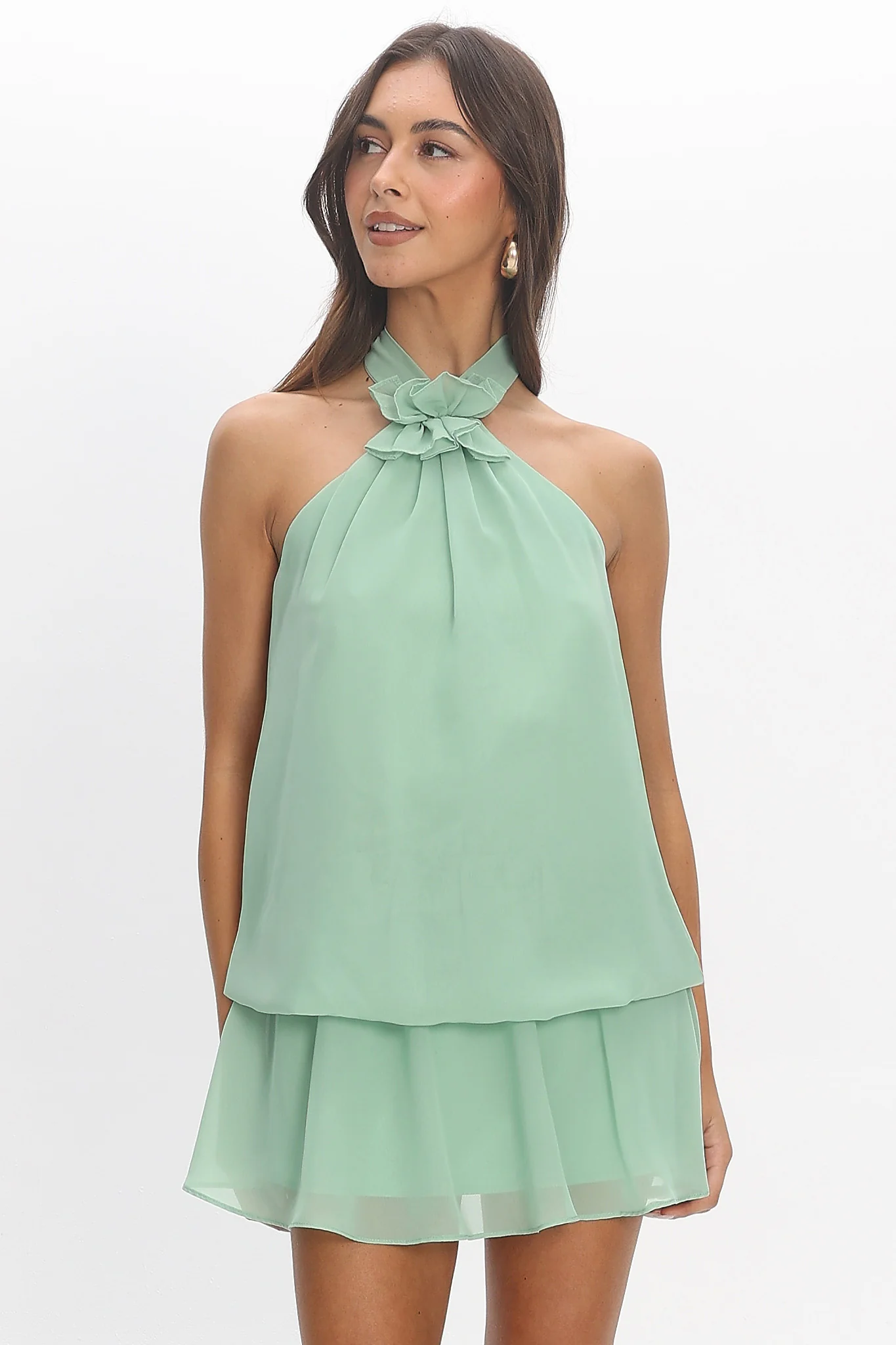 Aniyah Layered Halter Mini Dress Mint - luluinthesky