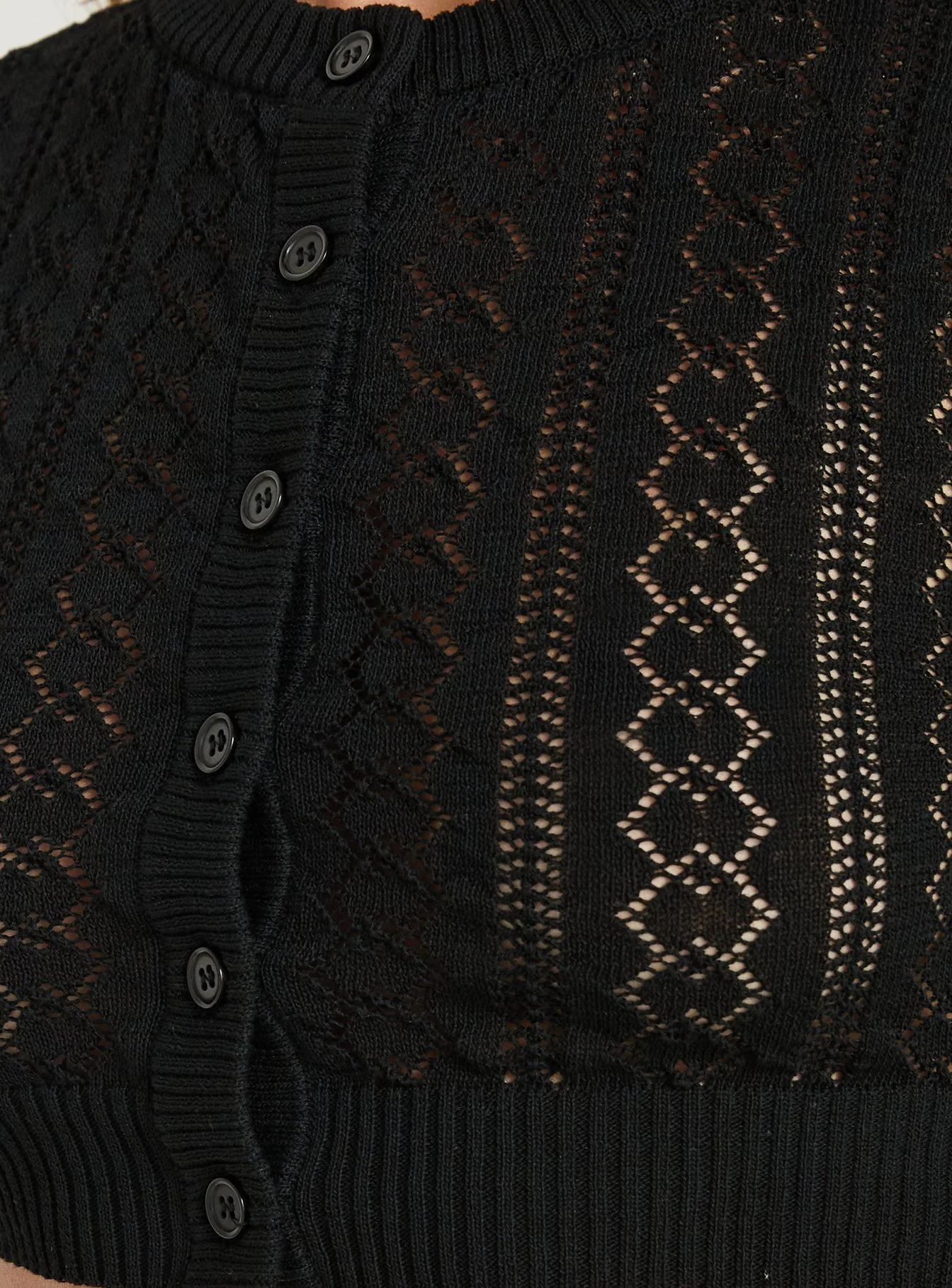 Matelda 3/4 Sleeve Anglaise Cardigan Top Black