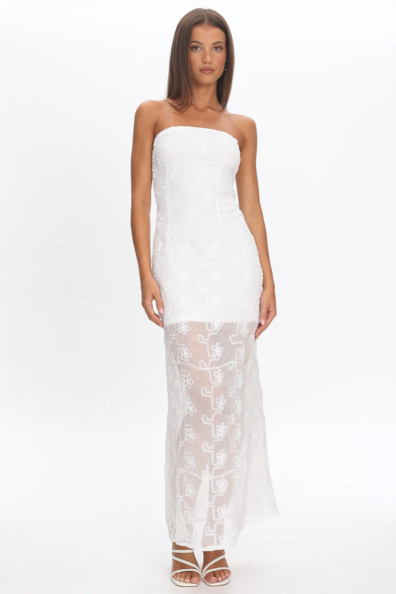 Arlise Strapless Lace Maxi Dress White - luluinthesky