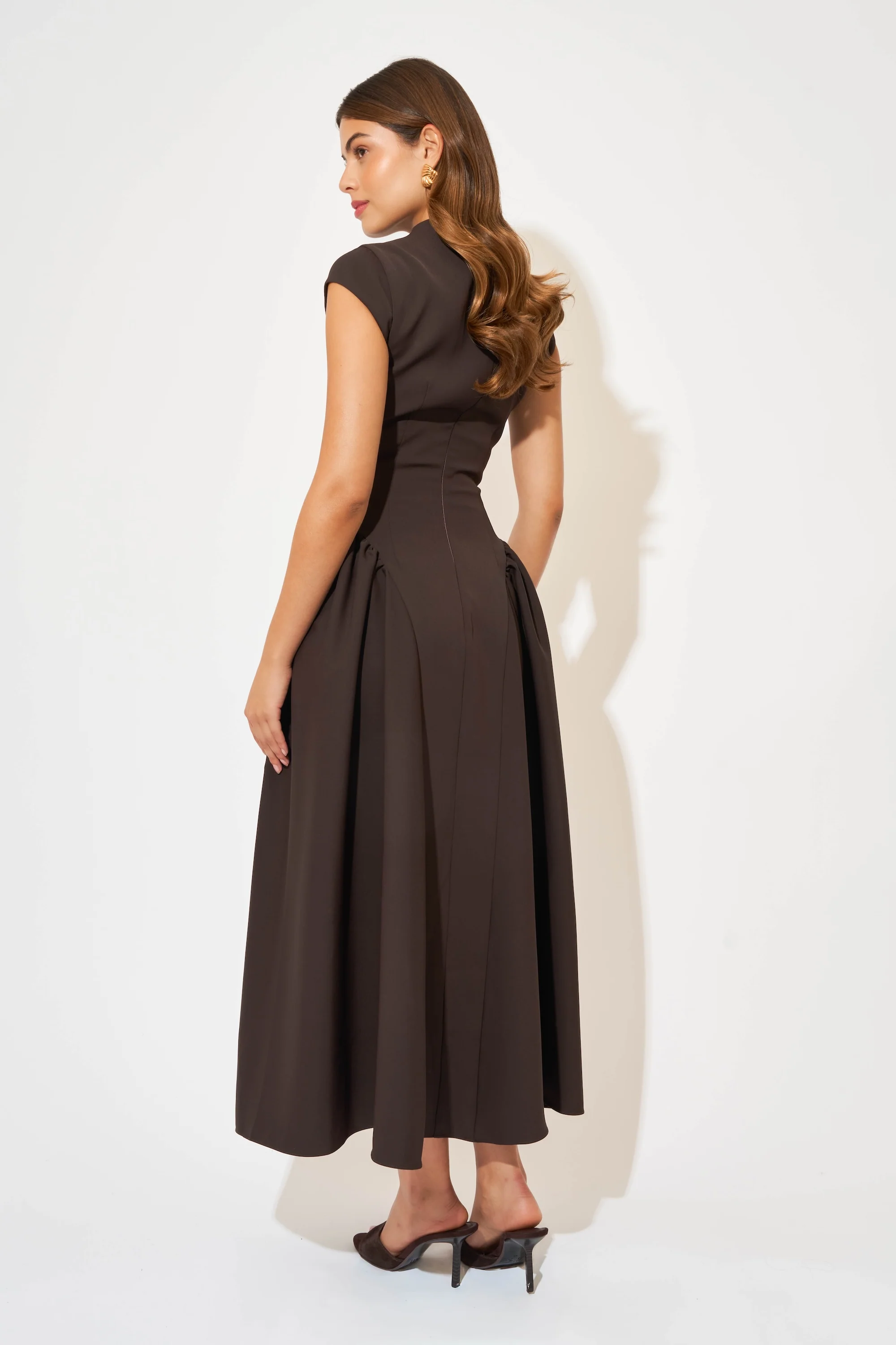 Cap Sleeve Gathered Midi Dress