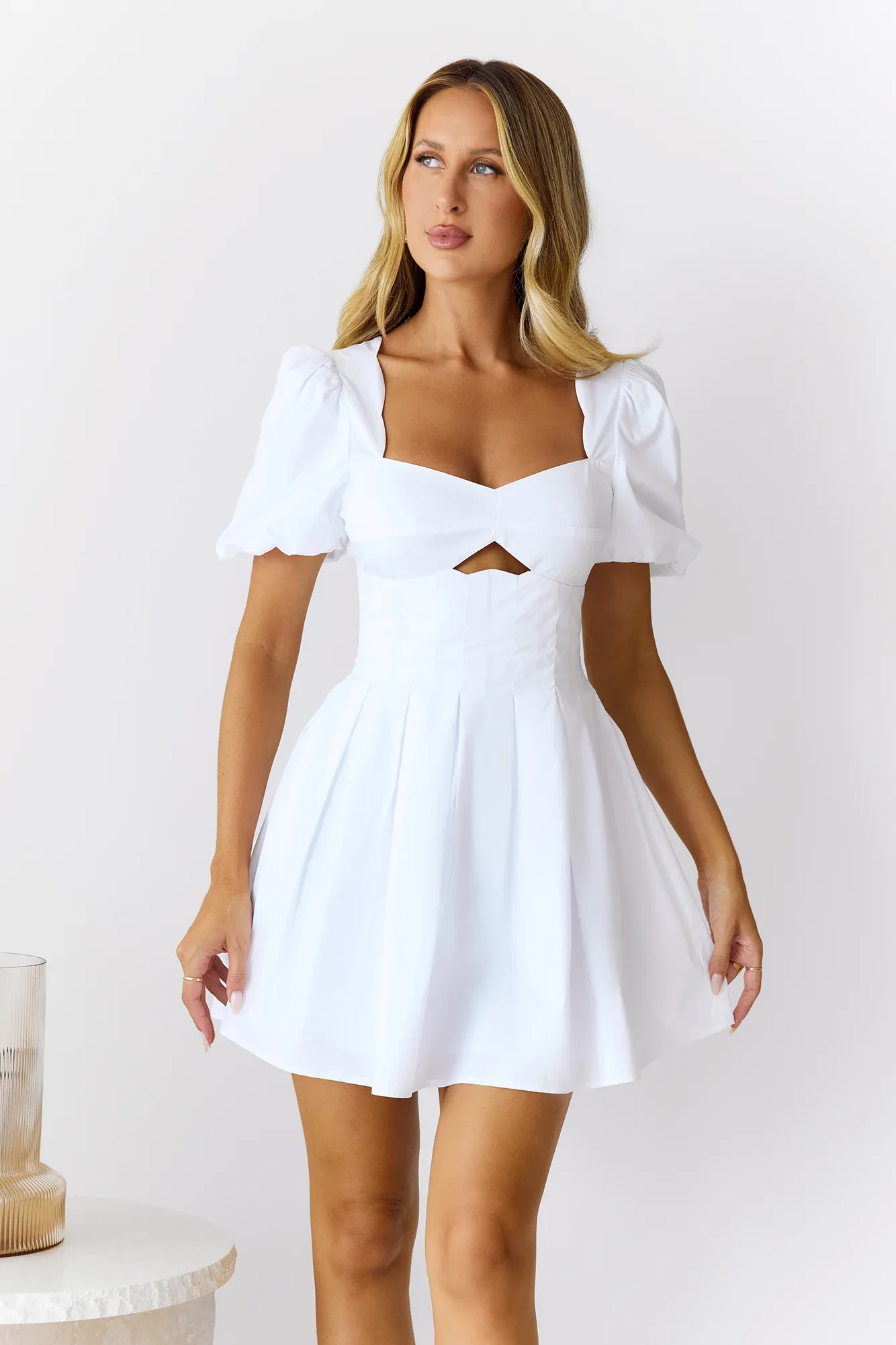 Seashore Soiree Short Sleeve Mini Dress White