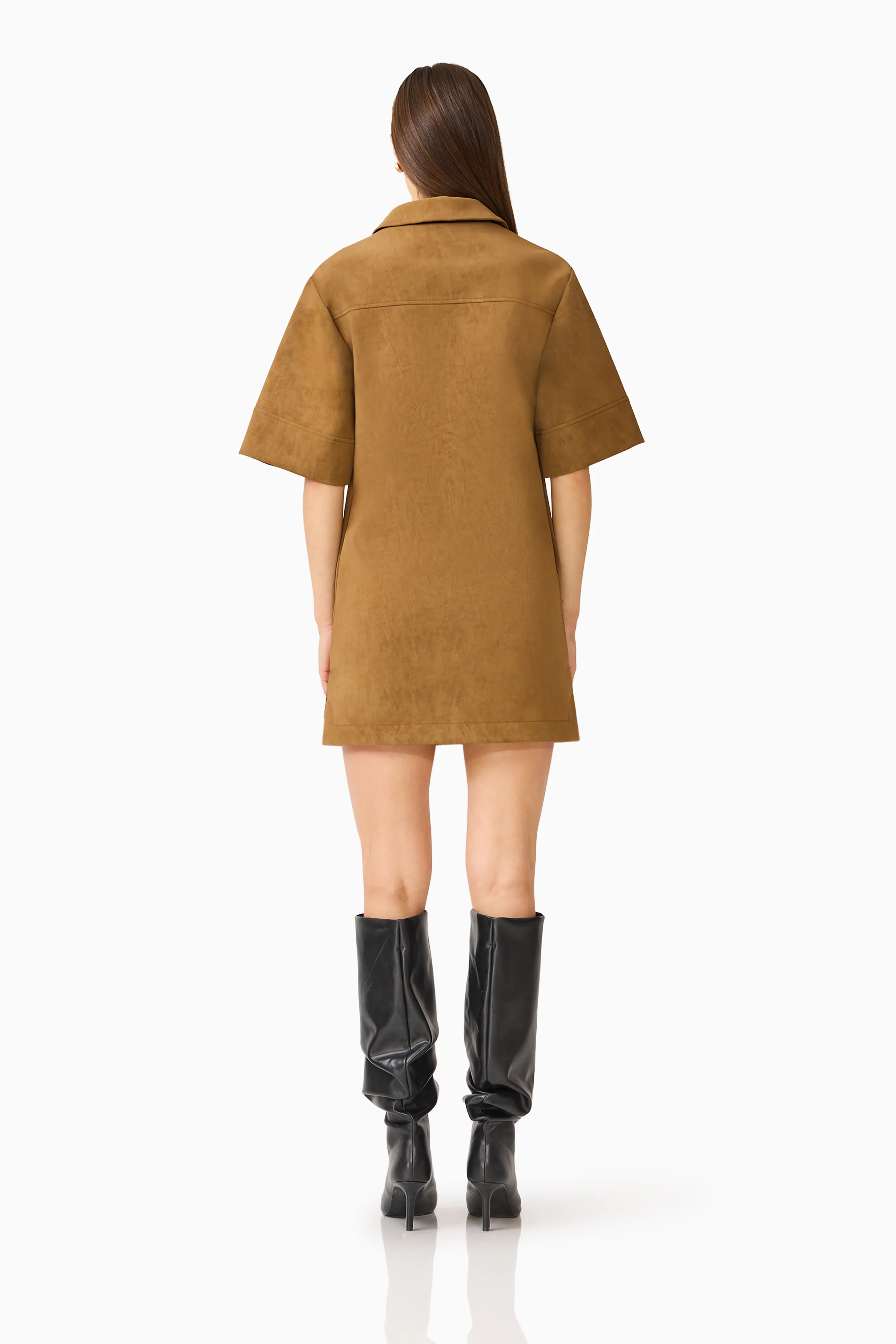 CURAAE Verdure Mini Shirt Dress in Caramel Brown