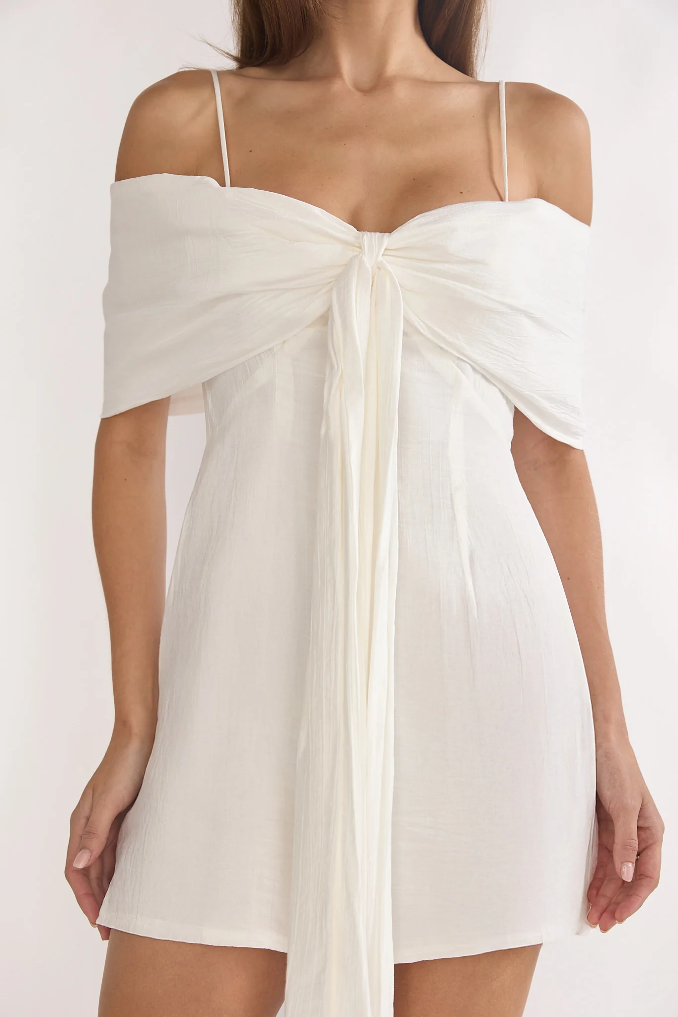 Lillibet Bow Tied Bust Mini Dress White - luluinthesky