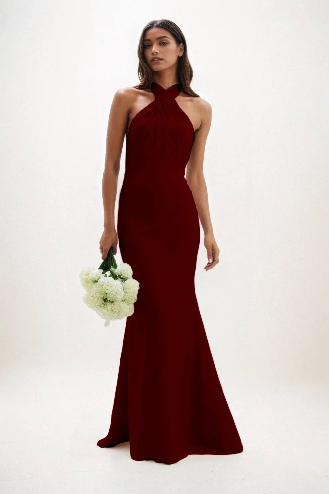 Sheath-Column Maxi Luxe Satin Bridesmaid Dress CB0837