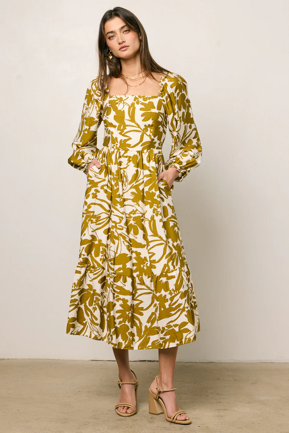 Soren Midi Dress in Mustard