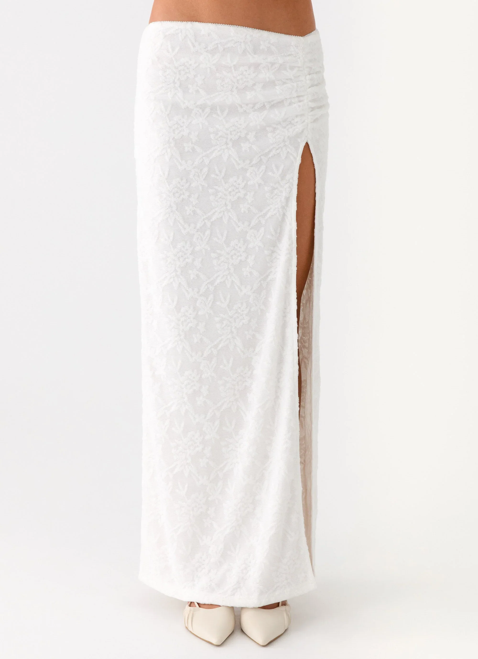 Griff Low Rise Jacquard Maxi Skirt - White