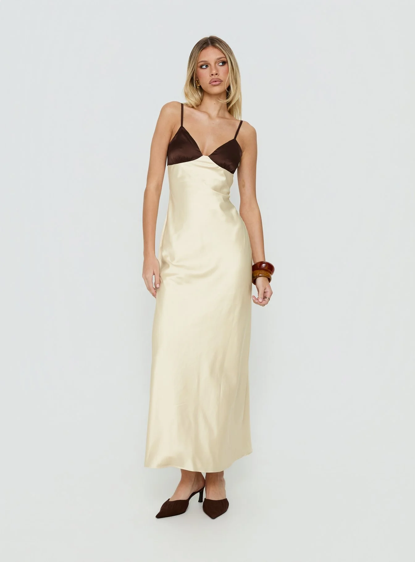 Odyessa V Neck Maxi Dress Brown / Yellow