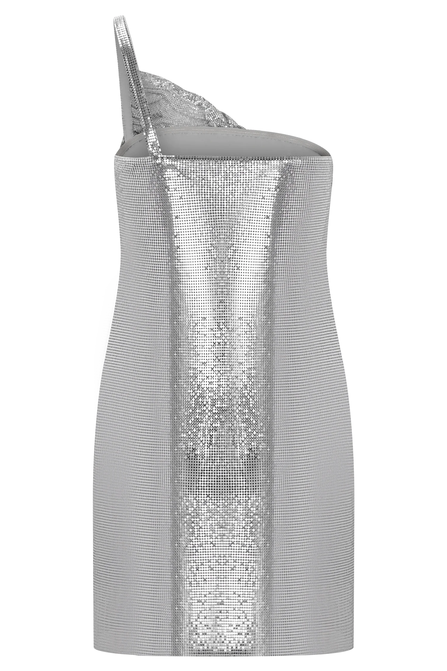 Lyle One Shoulder Glow Mesh Mini Dress - Silver