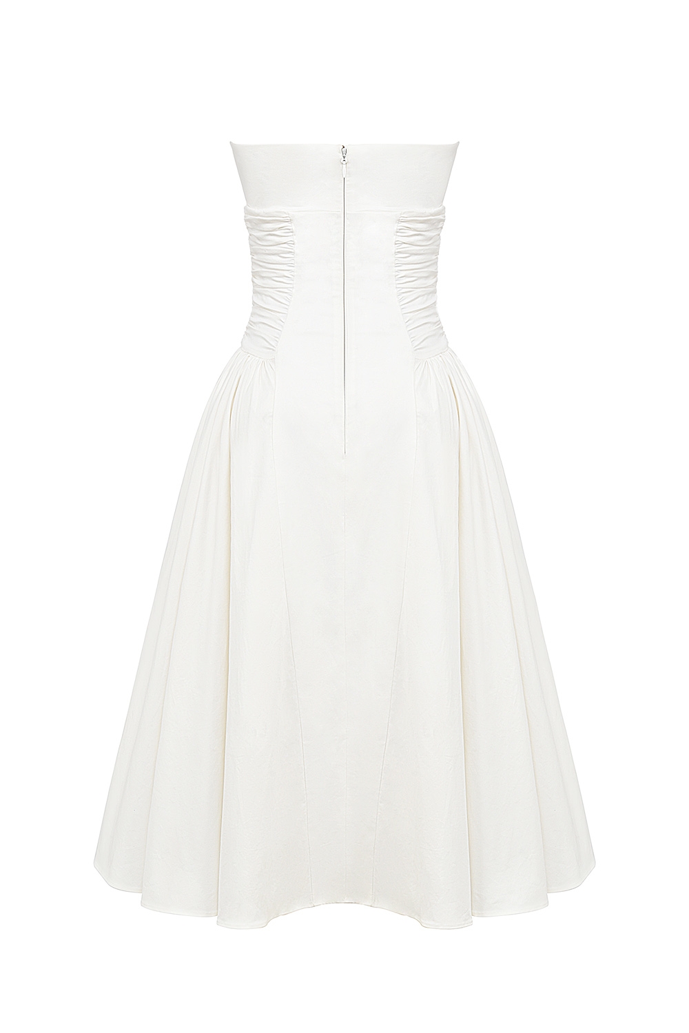 White Cotton Strapless Midi Sundress