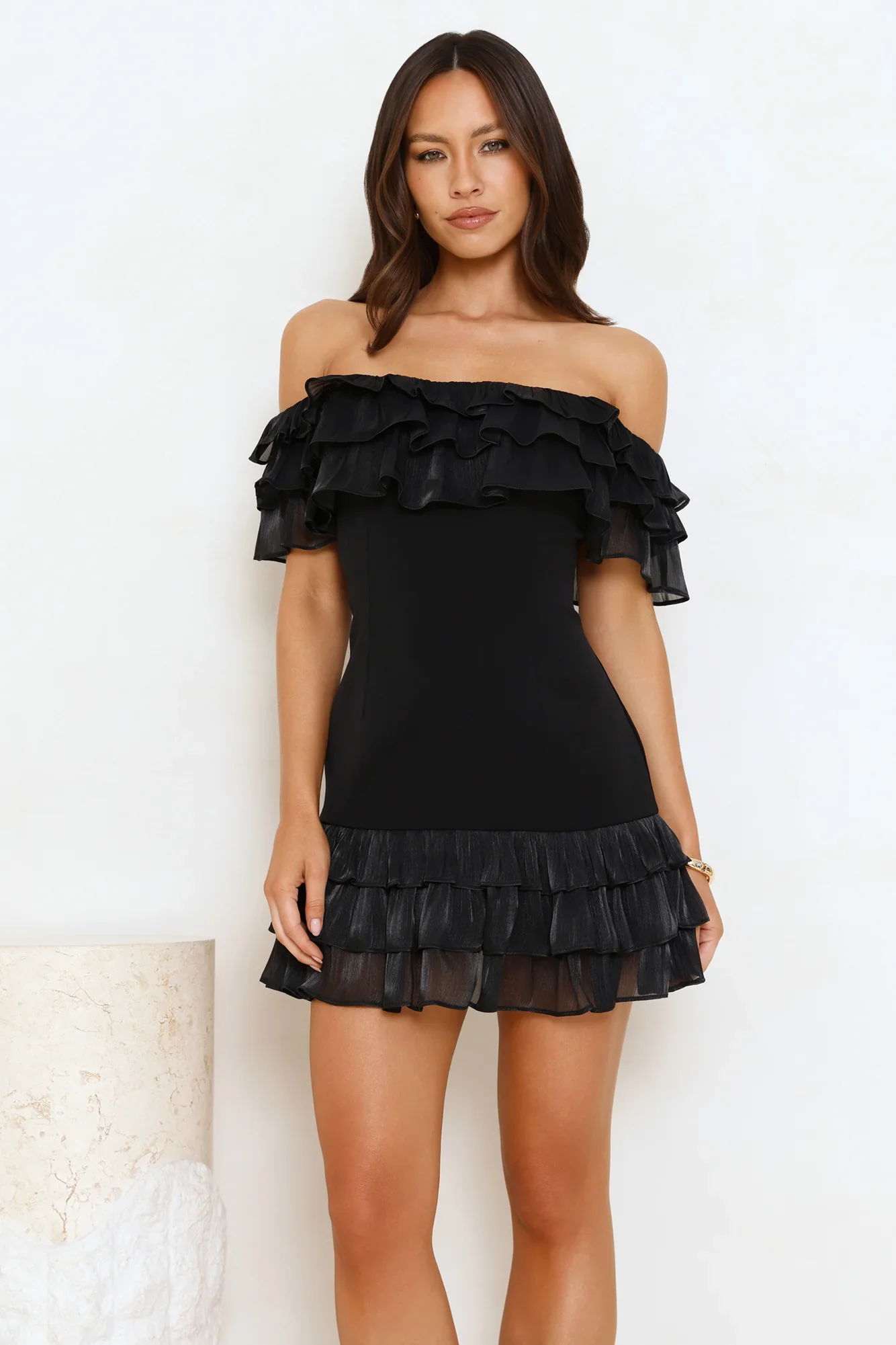 Sunset Elixir Off Shoulder Mini Dress Black