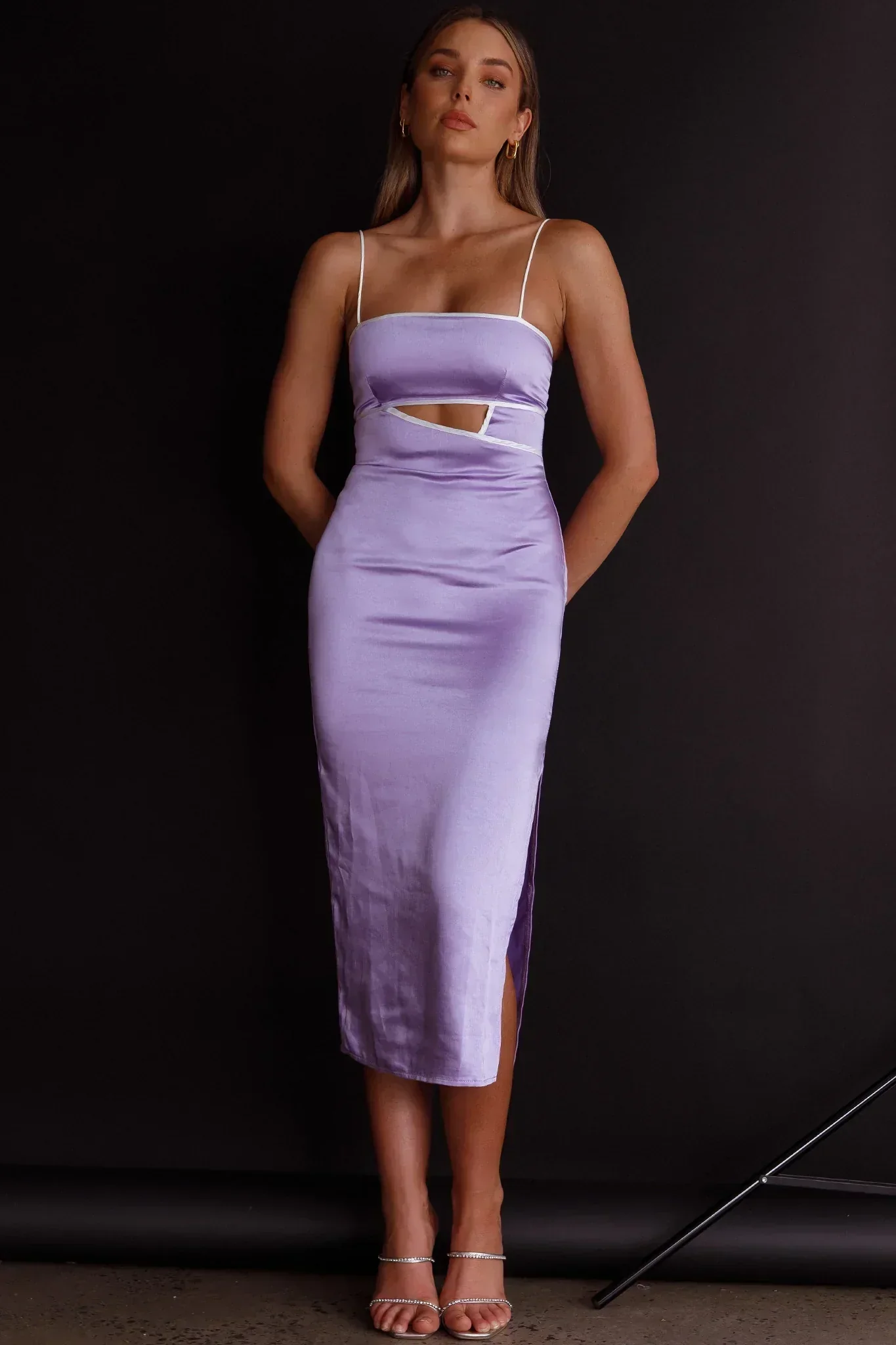 Laia Cut-Out Bodice Midi Dress Lilac