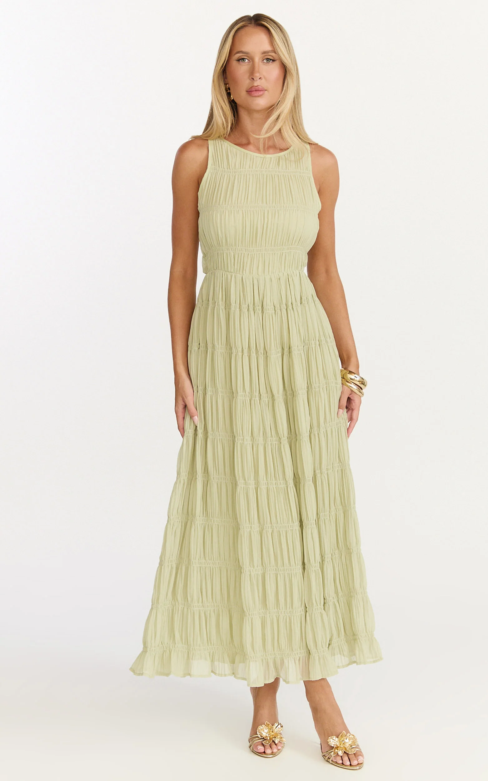Paloma Maxi Dress - Ruched Shift Dress in Sage