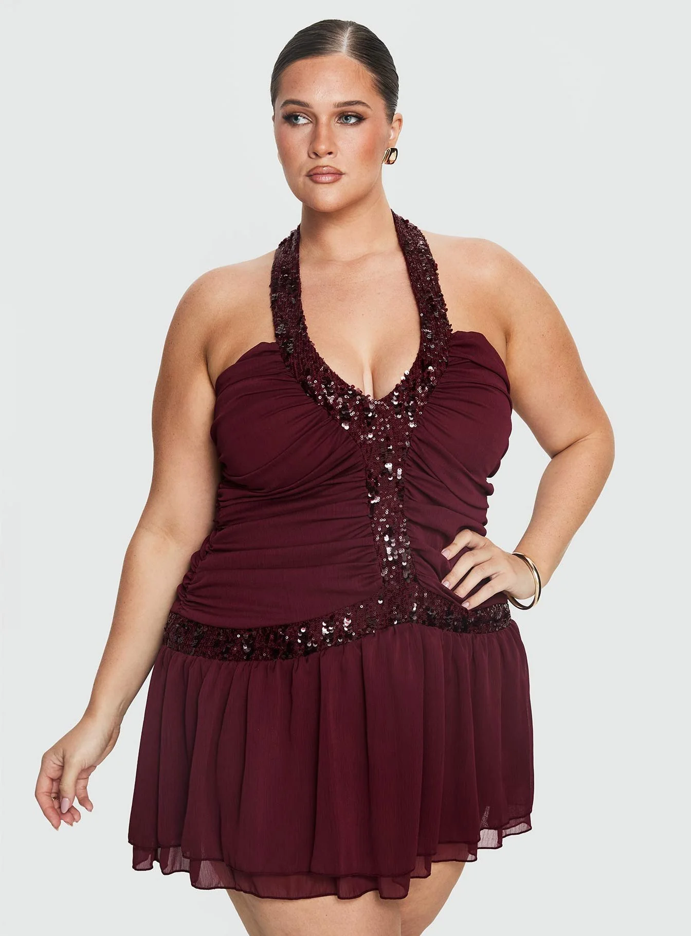 Aisleigh Sequin Halter Mini Dress Berry Curve