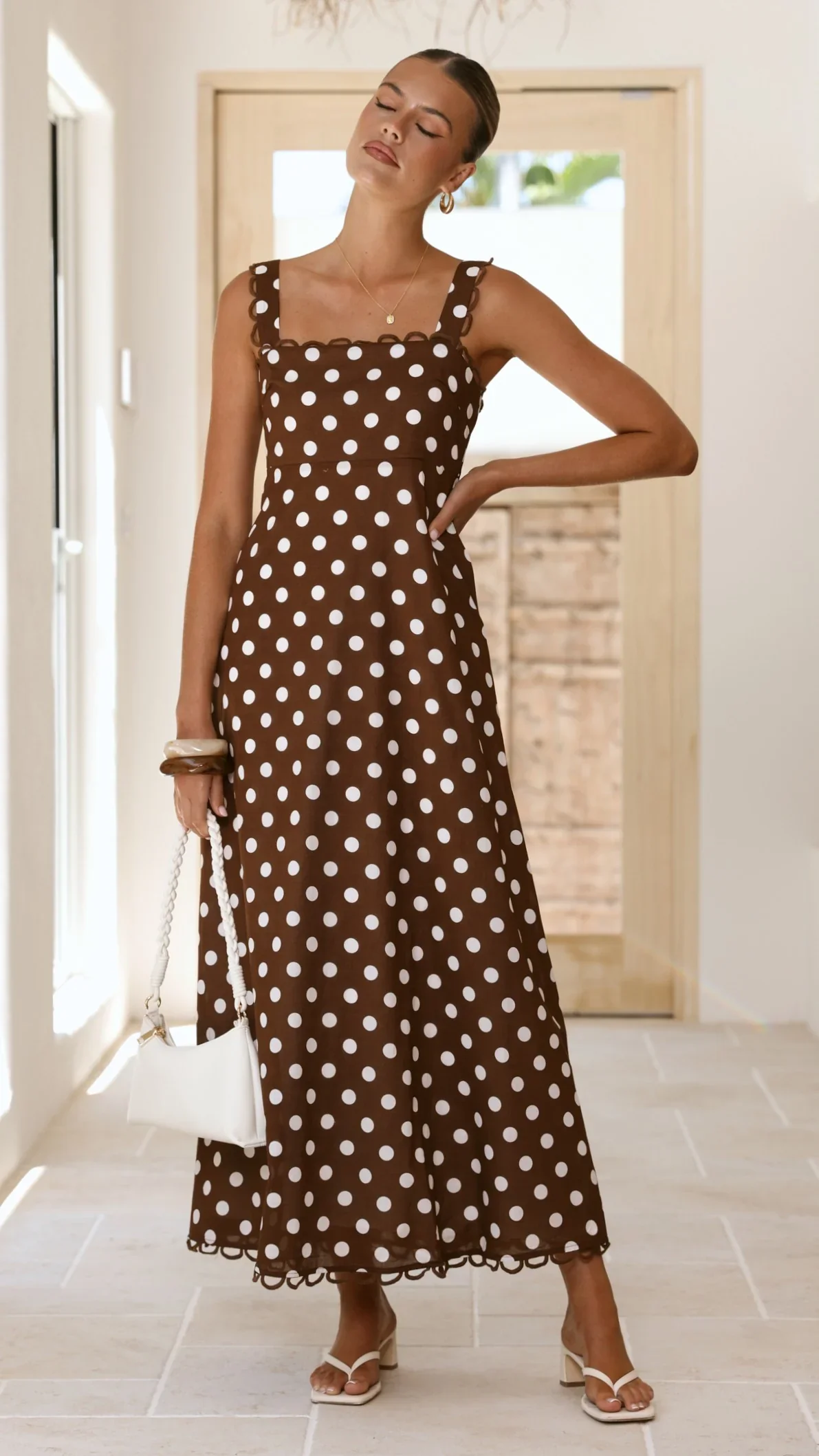 Milani Maxi Dress - Brown Polka