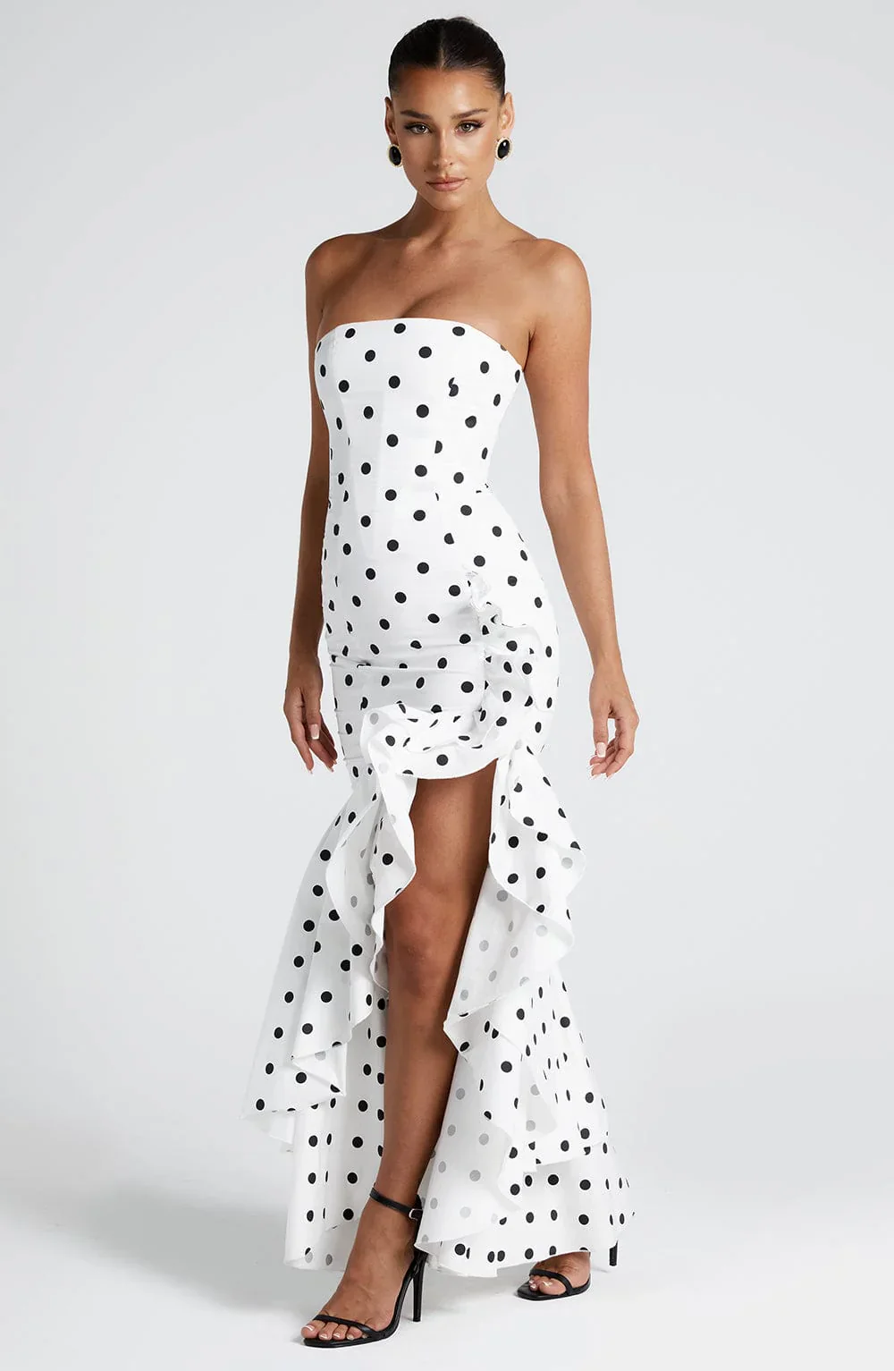 Angelina Maxi Dress - Black Polka Dot Print