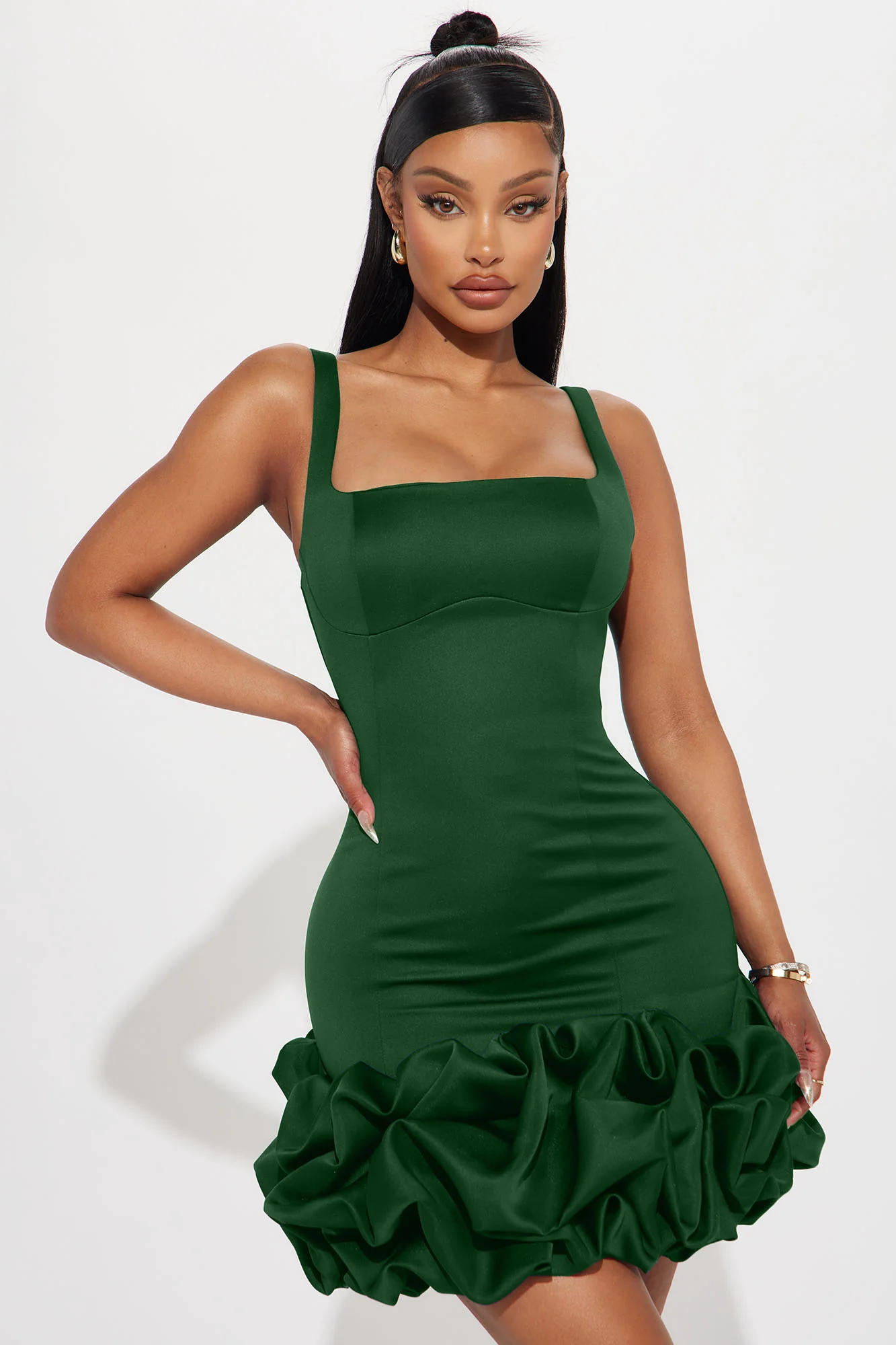 Sienna Satin Mini Dress - Kelly Green