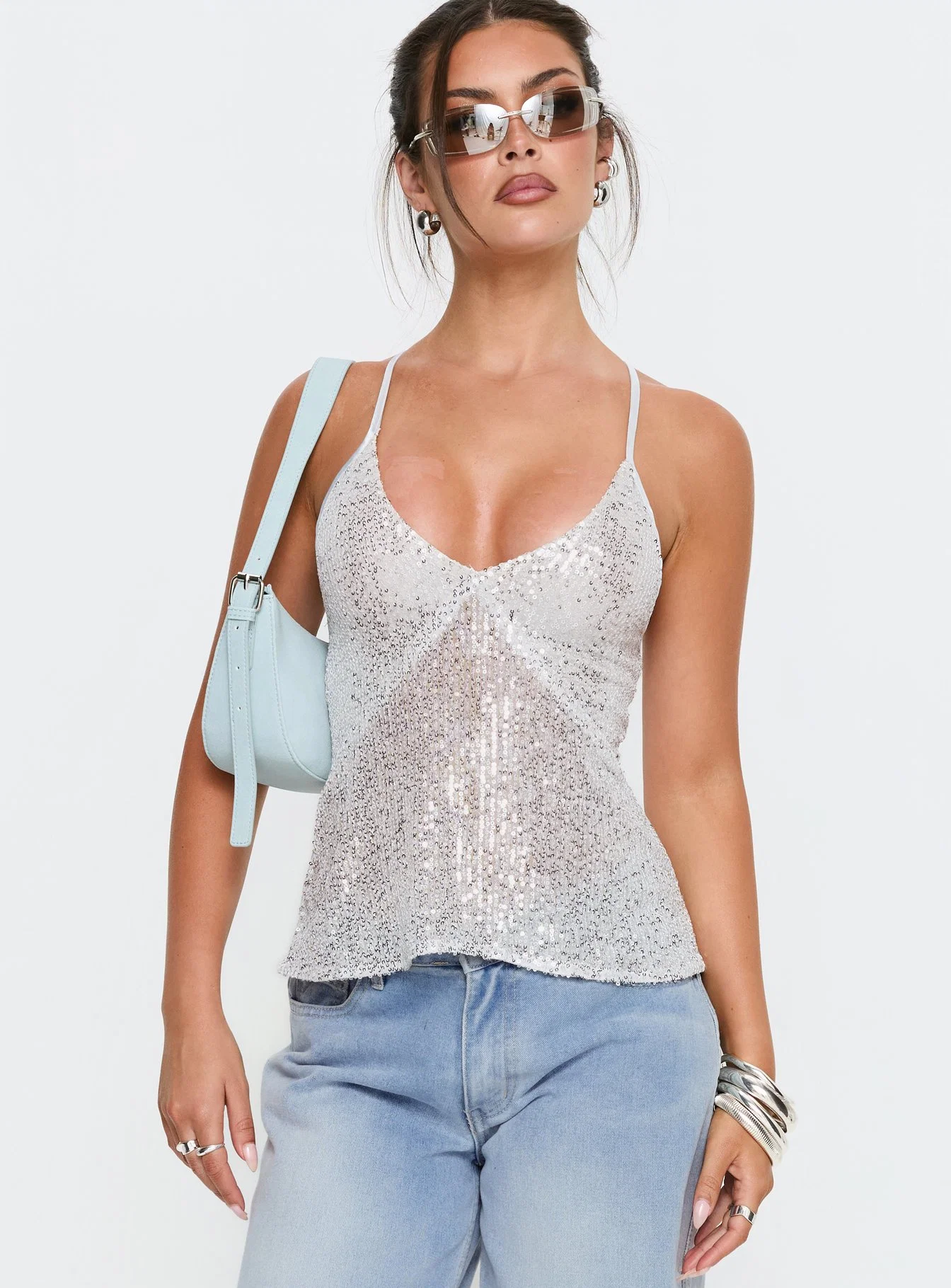 Opaline Sequin Cami Top Silver