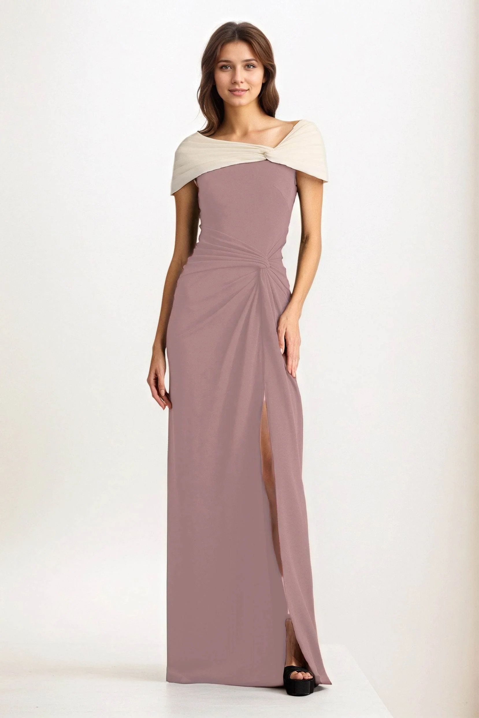 Sheath-Column Maxi Chiffon Wedding Guest Dress CG0279