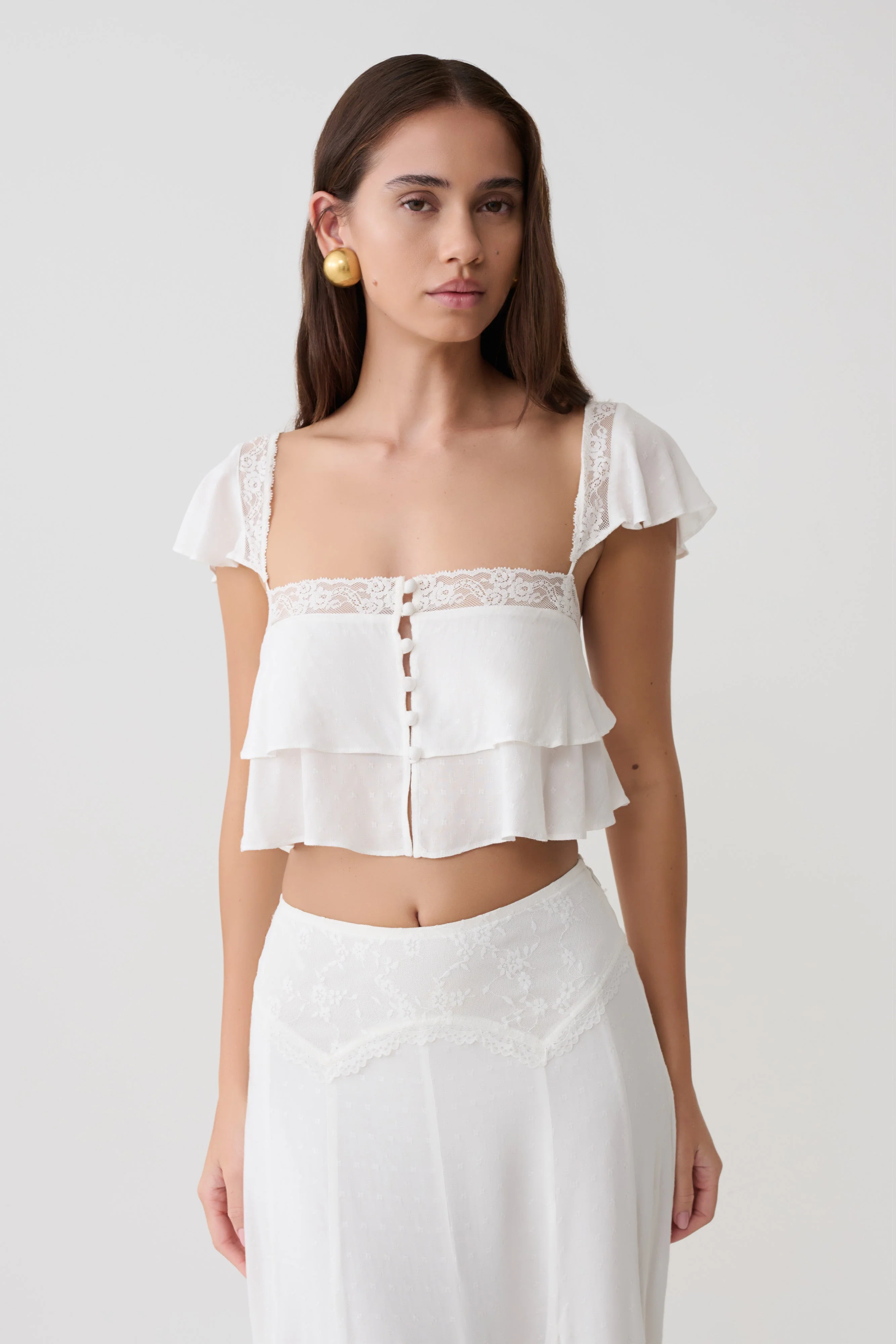 Skylar Lace Sleeveless Crop Top - White