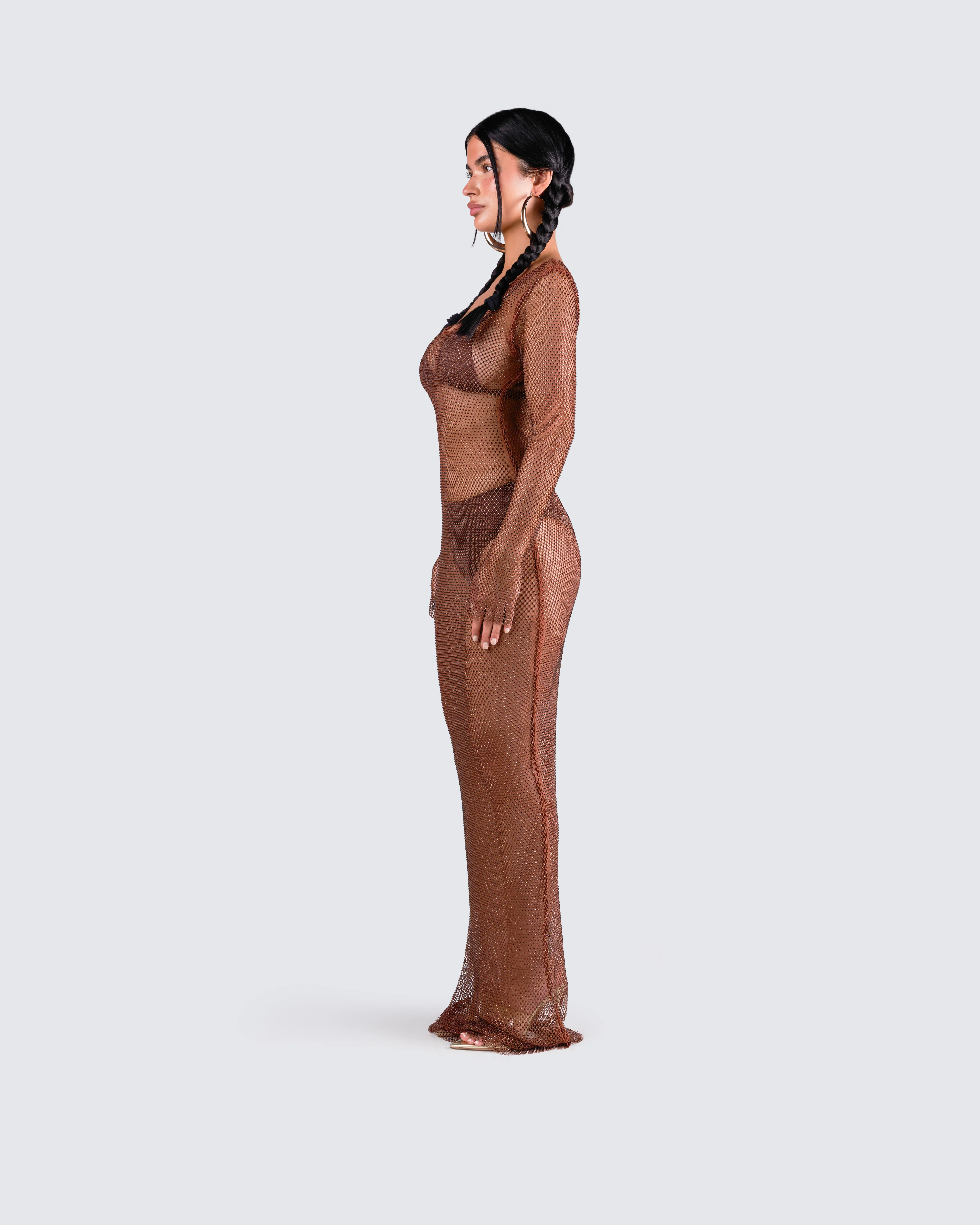 Ewa Brown Rhinestone Maxi Dress