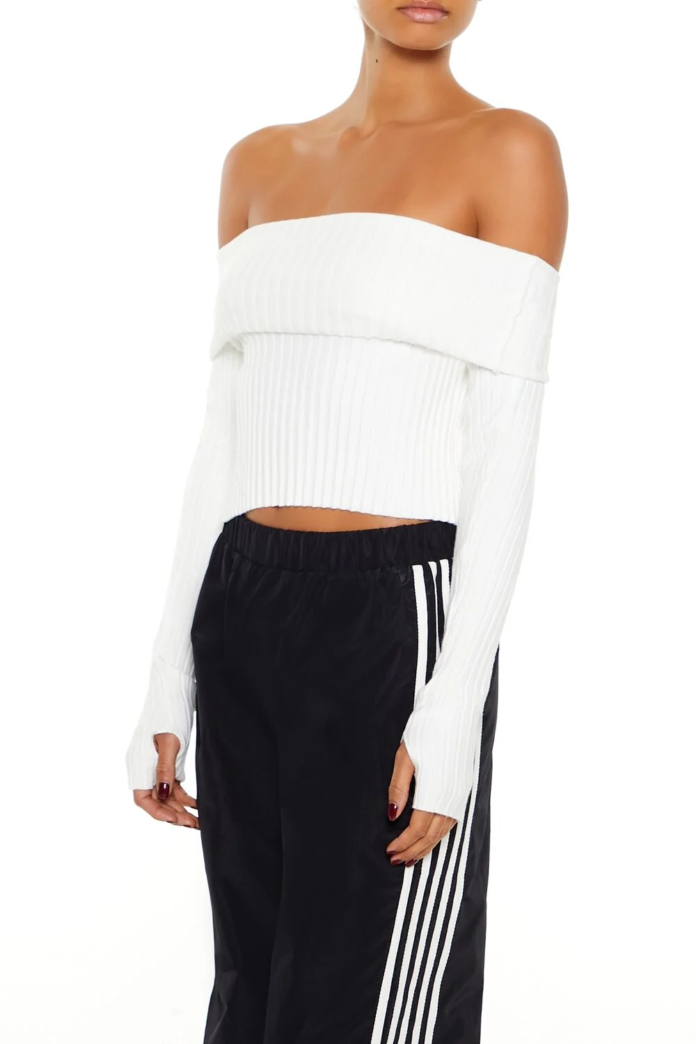 Sweater-Knit Off-the-Shoulder Top
