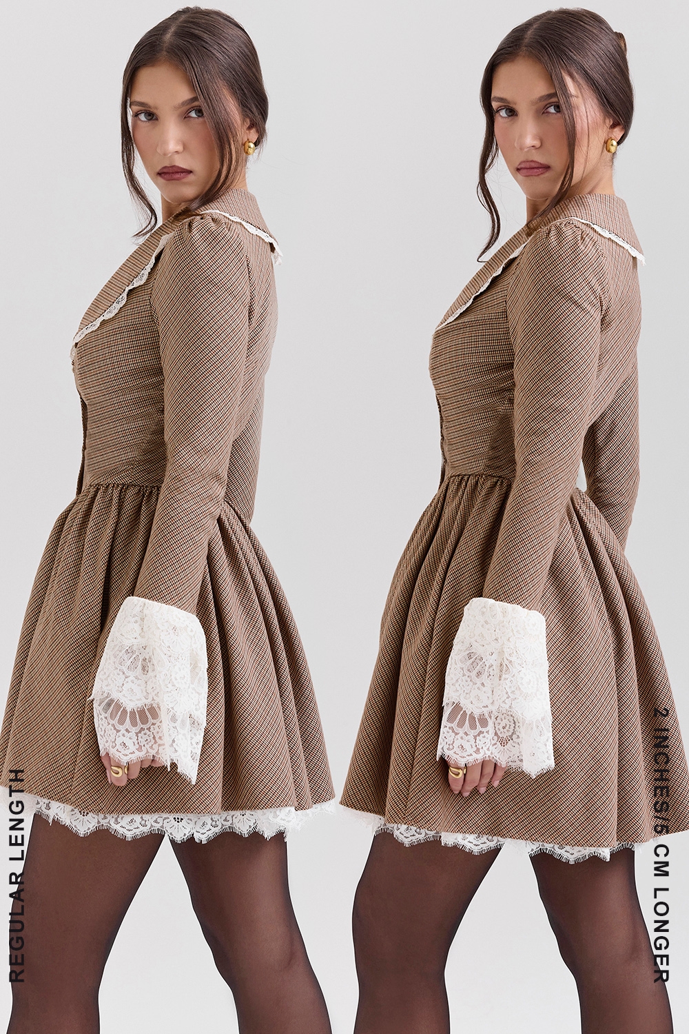 Brown Puppytooth Check Mini Dress