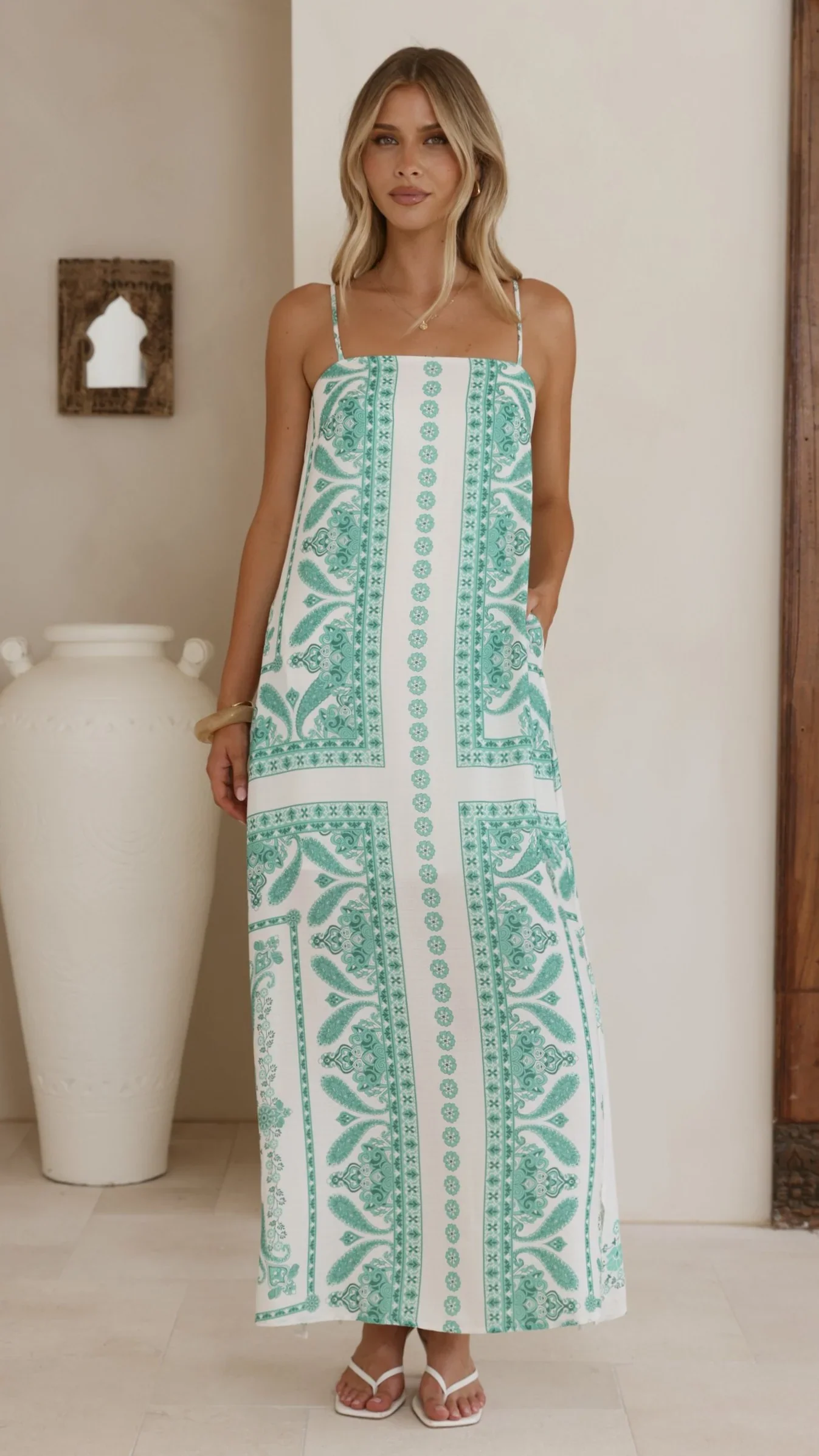Talise Maxi Dress- Green Aztec