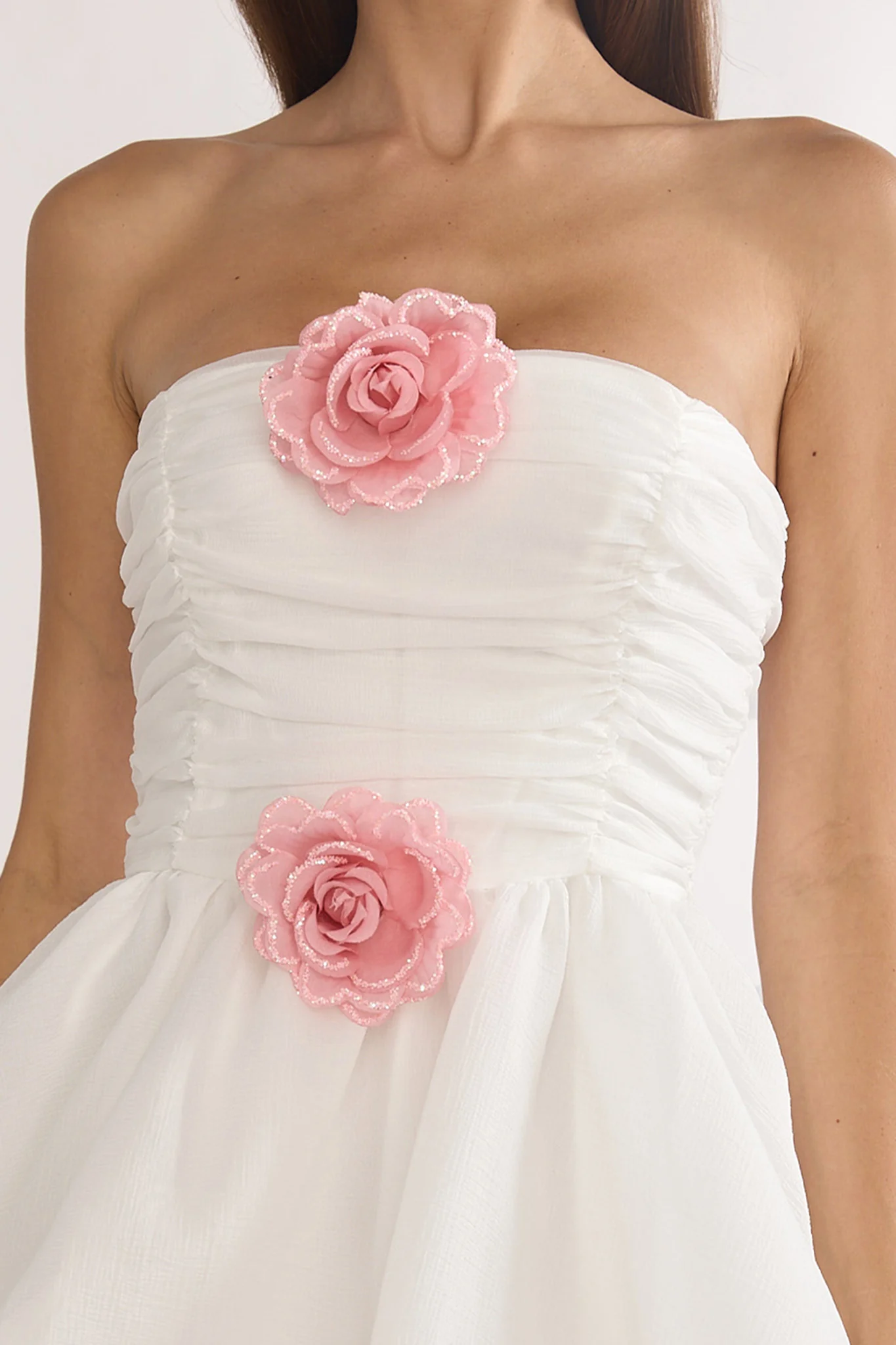 Cassandrae Rosette Strapless Mini Dress White - luluinthesky