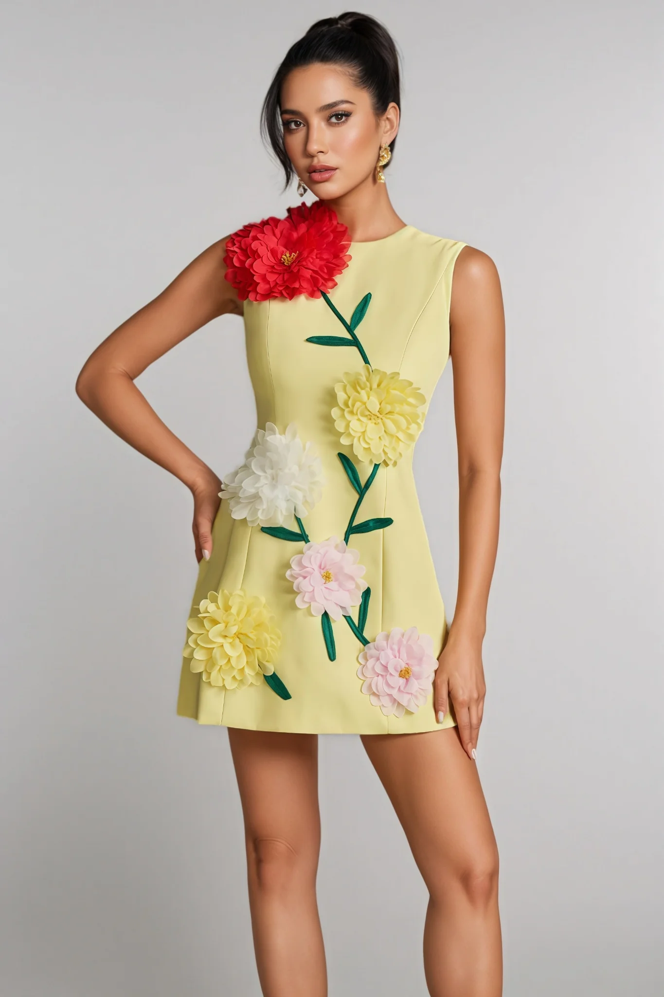 Sarna Yellow Buttercup Embroidered Mini Dress - luluinthesky