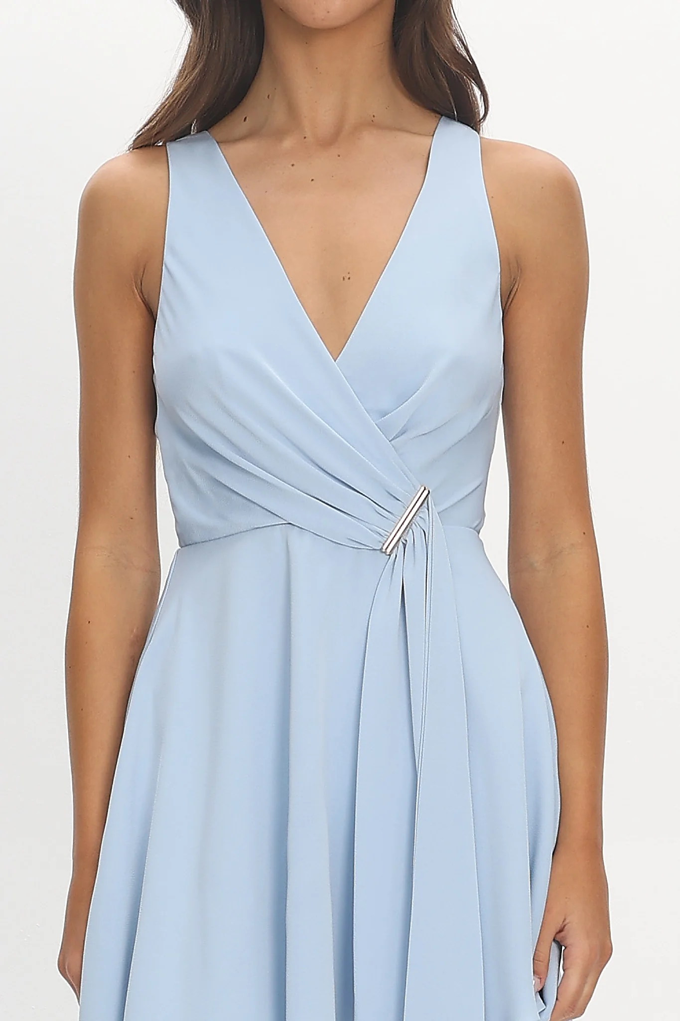 Riviera Nights Wrap Mini Dress Baby Blue - luluinthesky