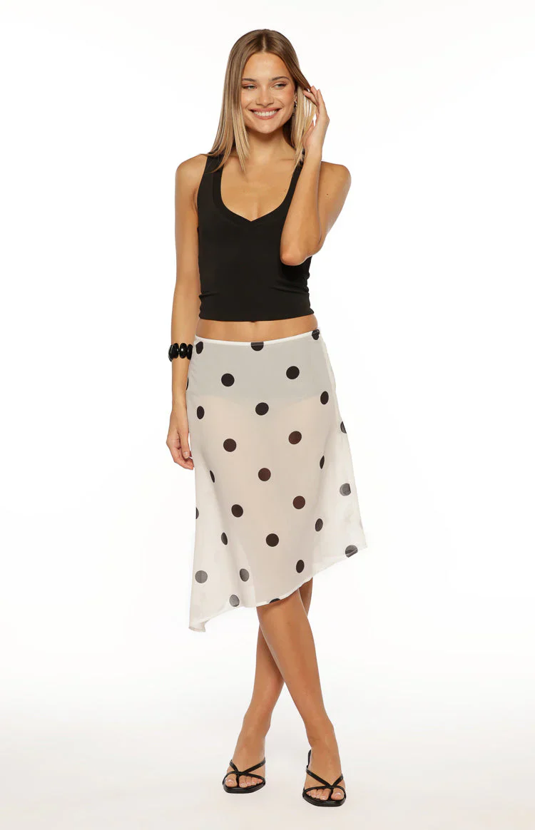 Jordan White Polka Dot Sheer Midi Skirt