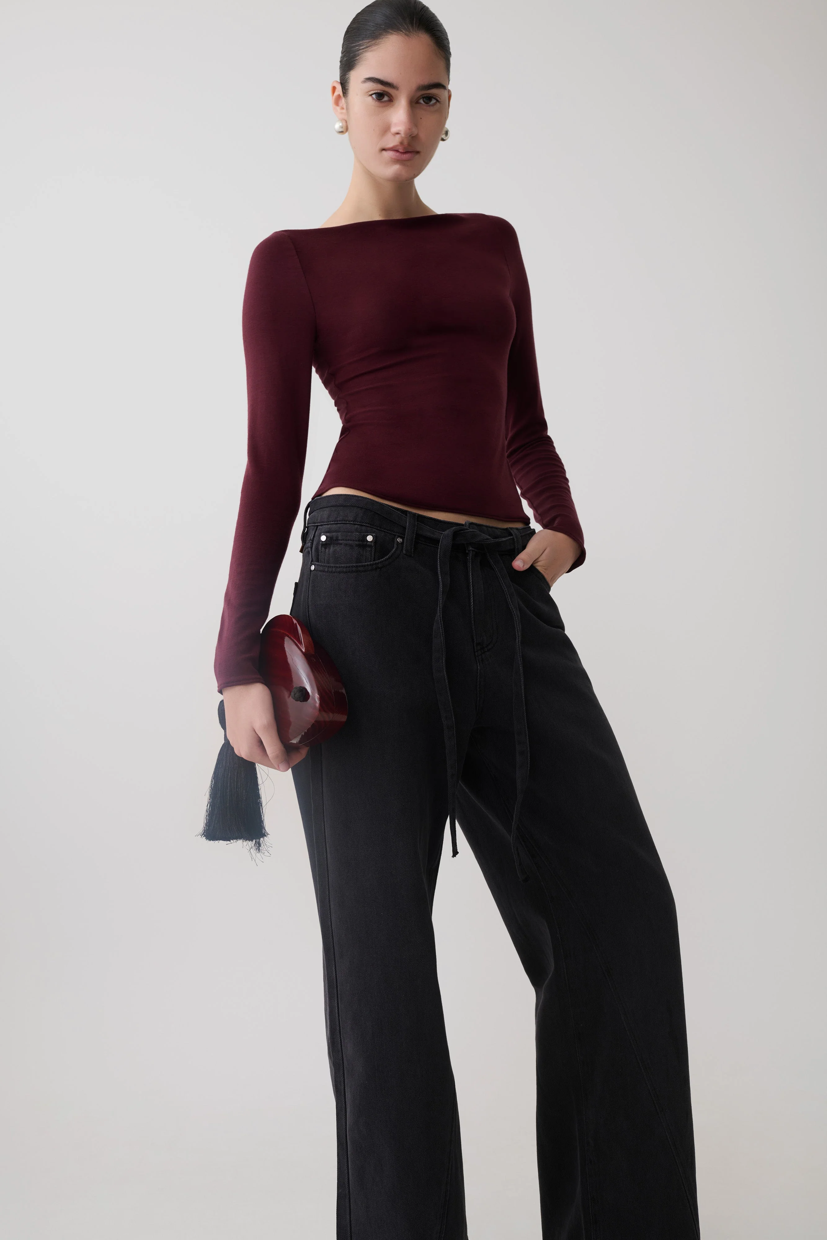 Coraline Long Sleeve Sheer Top - Burgundy