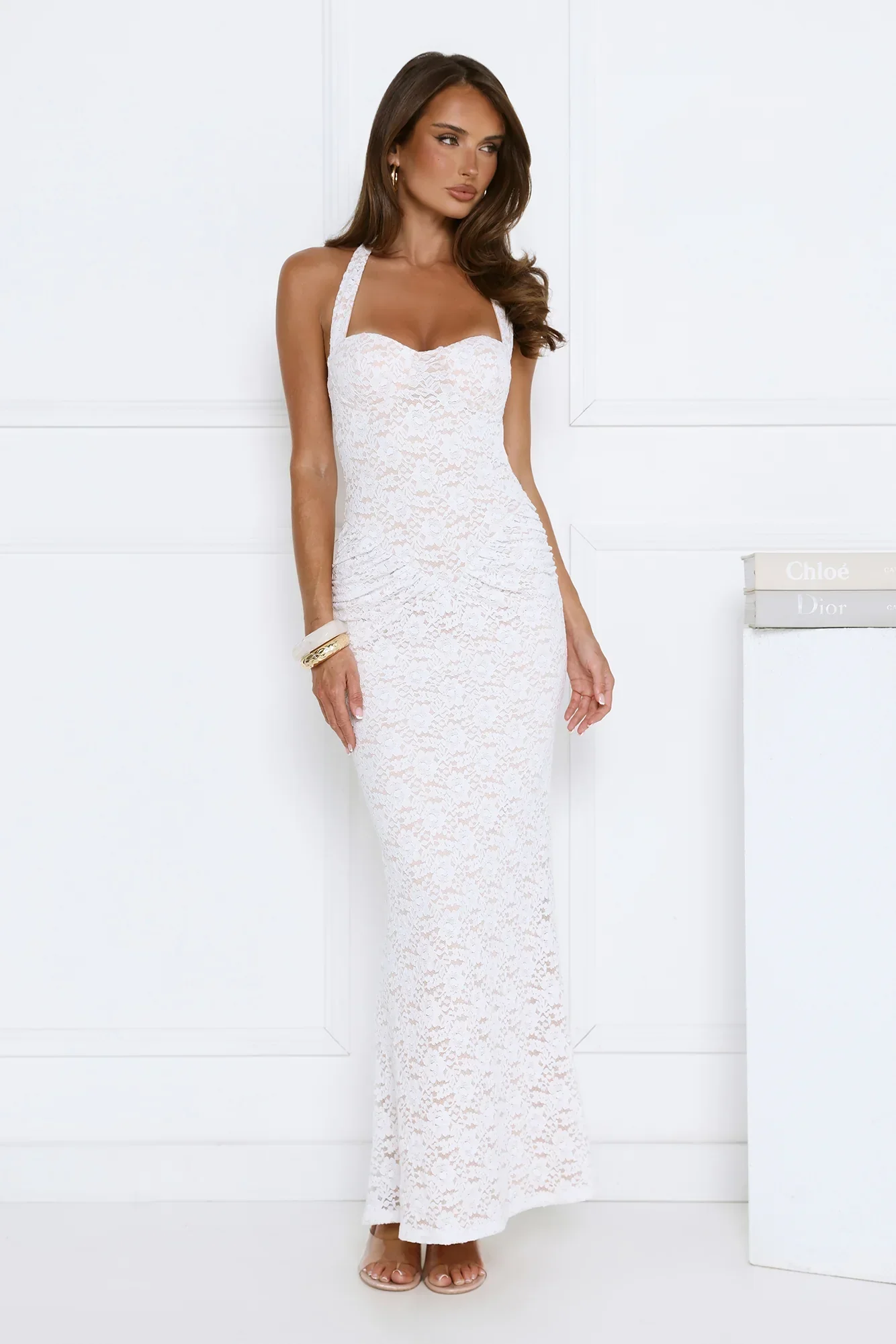 Delicate Daydream Halter Lace Maxi Dress White