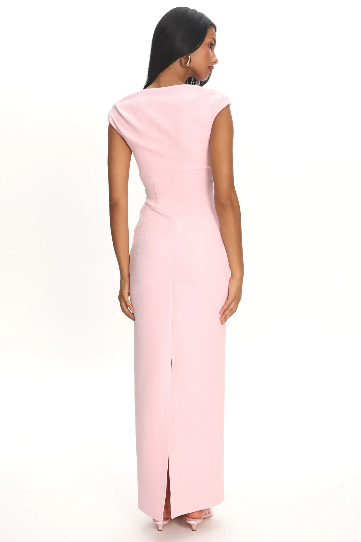Milos Cap Sleeve Maxi Dress Textured Pink - FASHION NOB