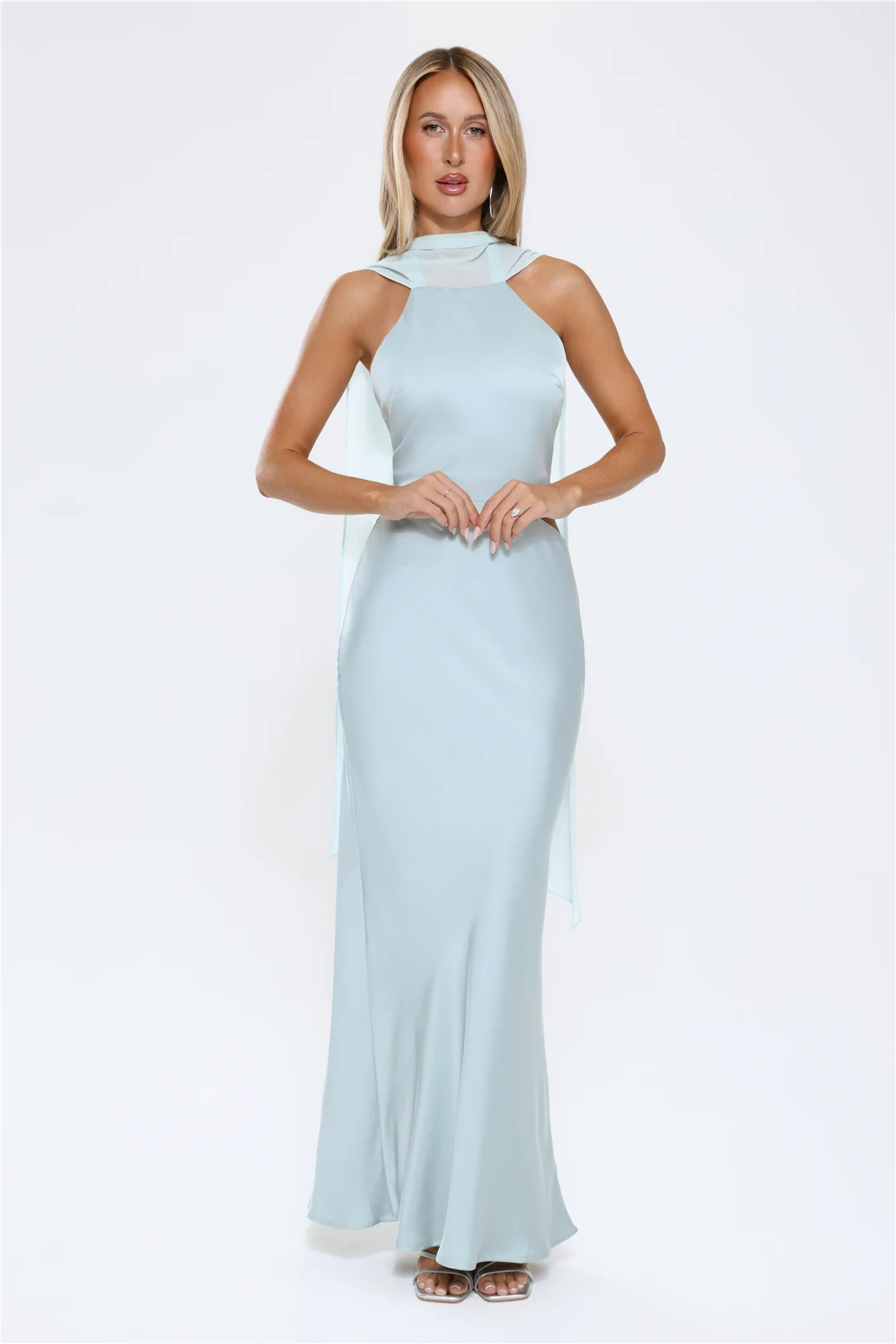 Luxe Obsession Halter Satin Maxi Dress Seafoam