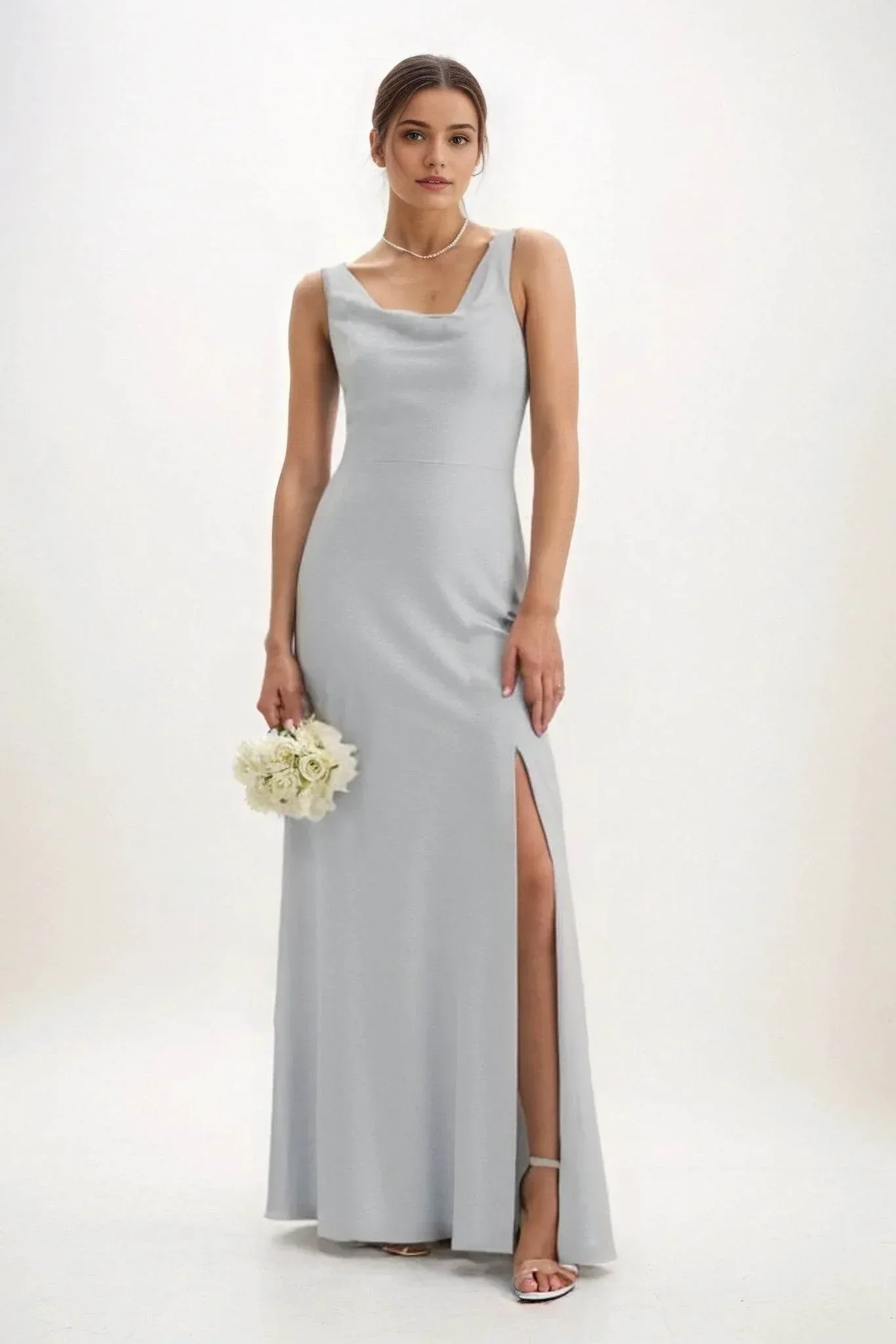 Sheath-Column Maxi Luxe Satin Bridesmaid Dress CB0816
